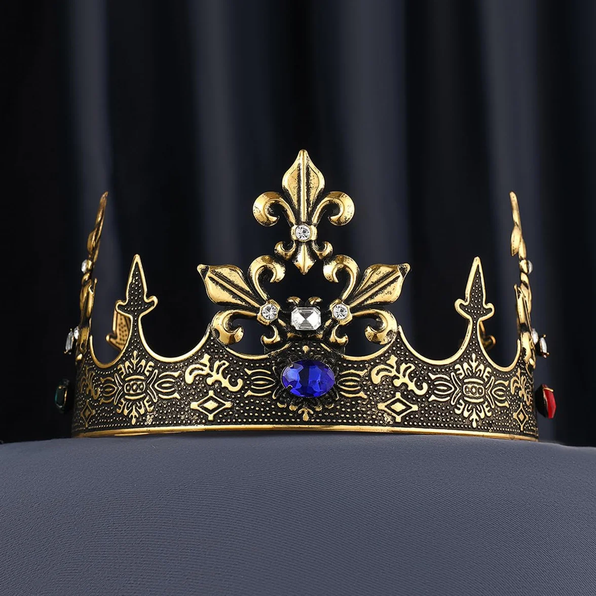 Królewska męska korona królewska, średniowieczna korona na bal, cosplay, urodziny, wesele, przyjęcie, opaska na głowę, akcesoria do włosów