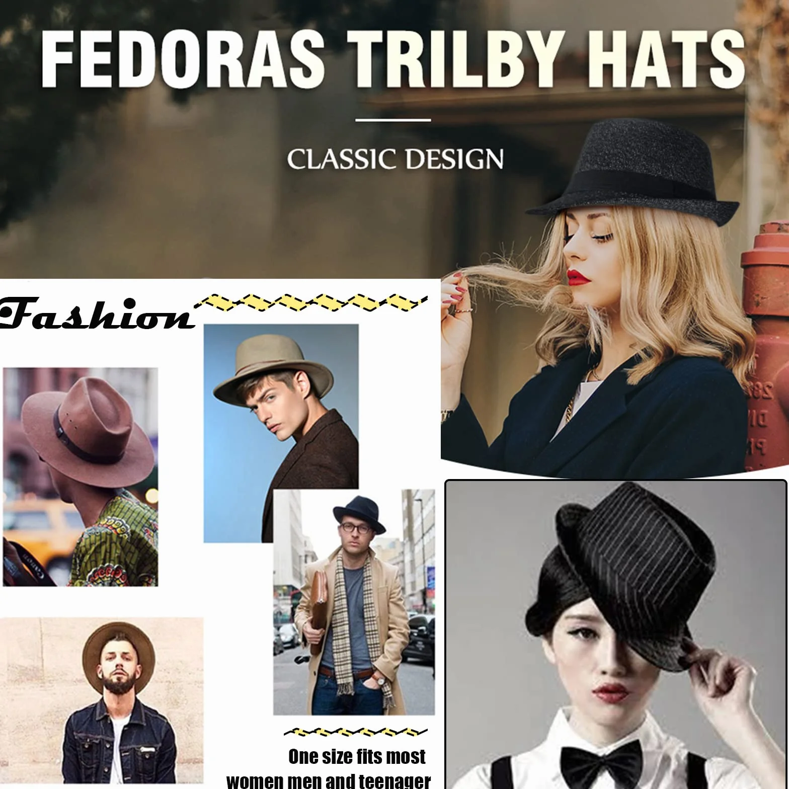 Damska męska wełniana czapka Panama Curl Brim Jazz Fedoras Gangster Trilby Church czapka, Homburg lata 20. vintage Manhattan filcowa czapka 56-58 cm