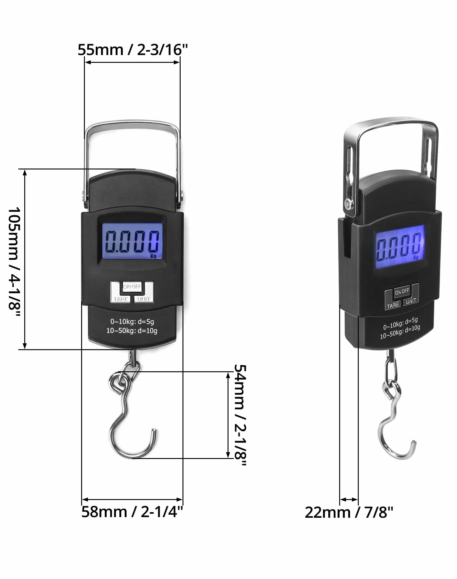 QWORK® Przenośna waga bagażowa 50 kg, cyfrowa waga bagażowa, waga bagażowa, idealna do pomiaru ryb, bagażu, baterii nie wchodzi w skład zestawu