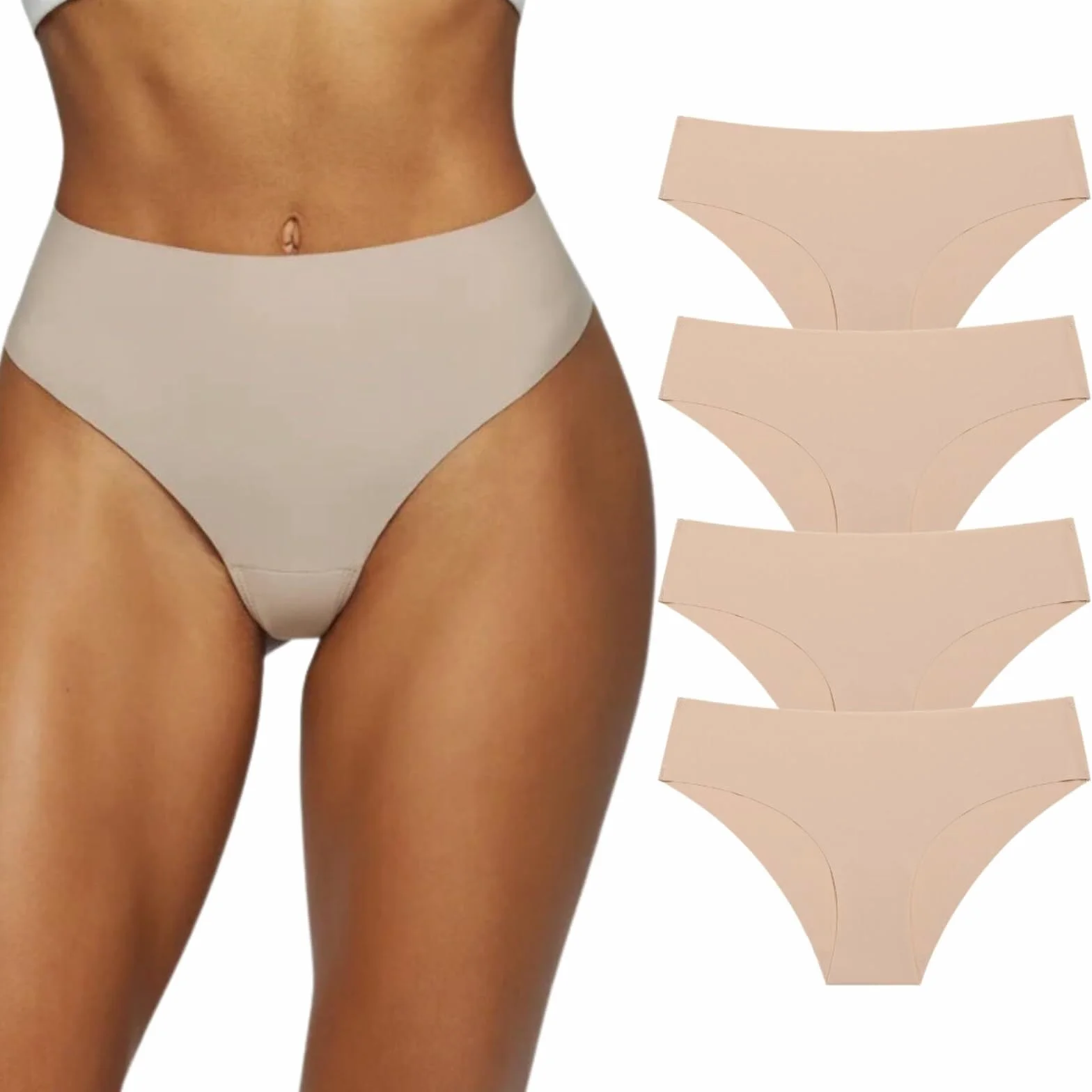 Women’s Seamless High-Waist Thong 3-Pack - No Show Underwear With ContourSafe Design, Breathable Comfort Fit