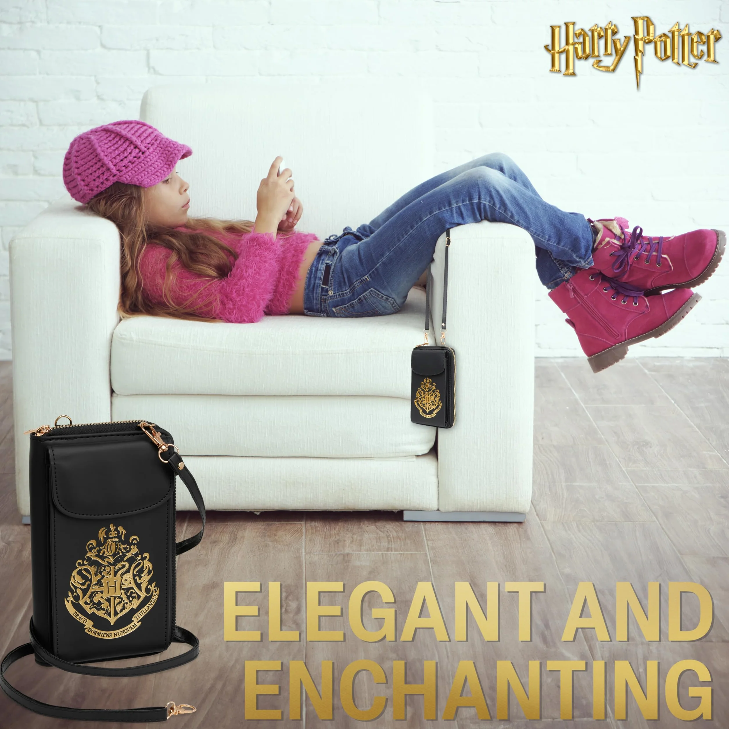 Harry Potter Torba na telefon crossbody dla dziewcząt, nastolatków, z przegródkami na karty, przegródka na zamek błyskawiczny, regulowany pasek, mała torebka na podróż, prezent dla dziewcząt