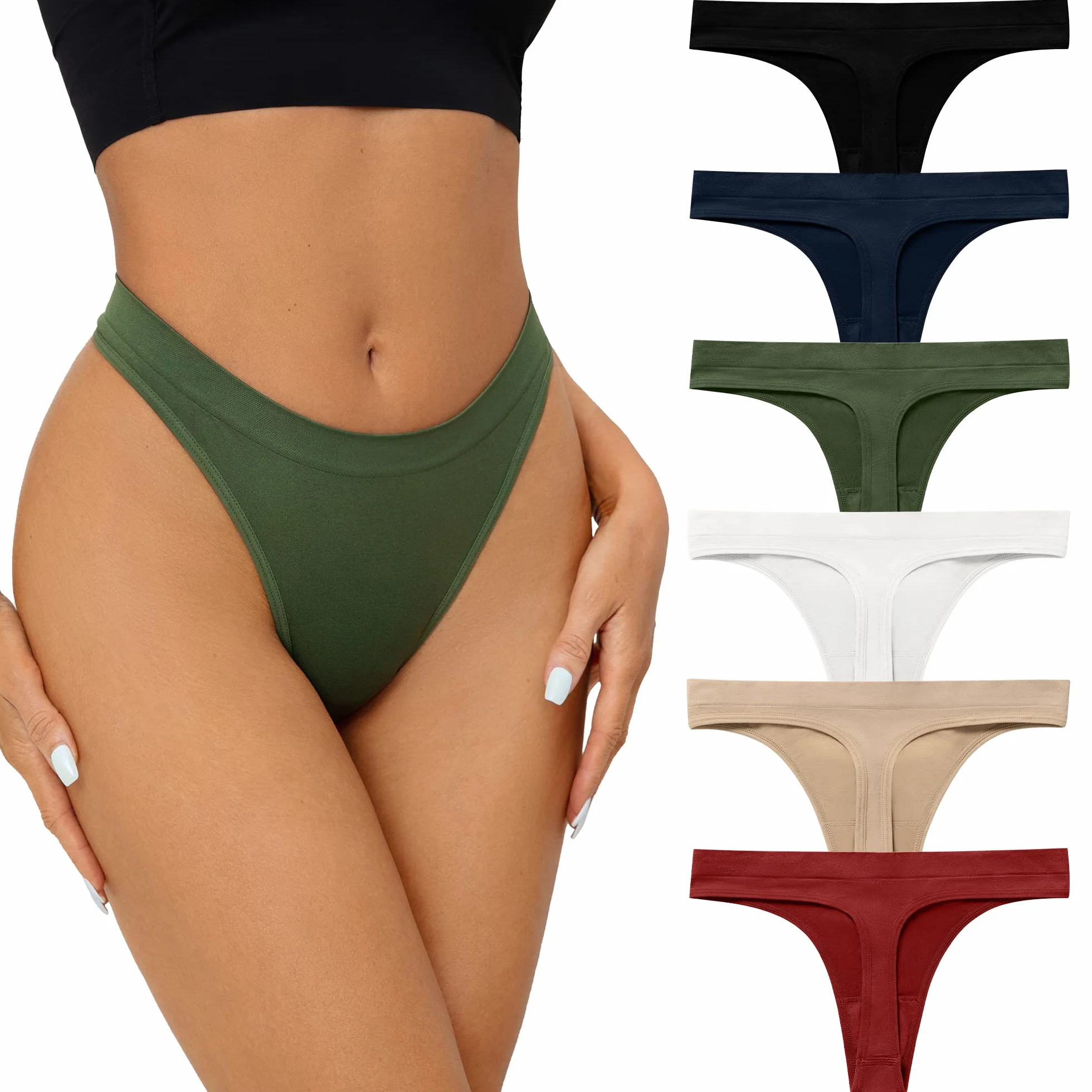 SHARICCA Seamless Thongs for Women Sexy Breathable No Show Thong Underwear Women Multiple Pack, M, 6P02