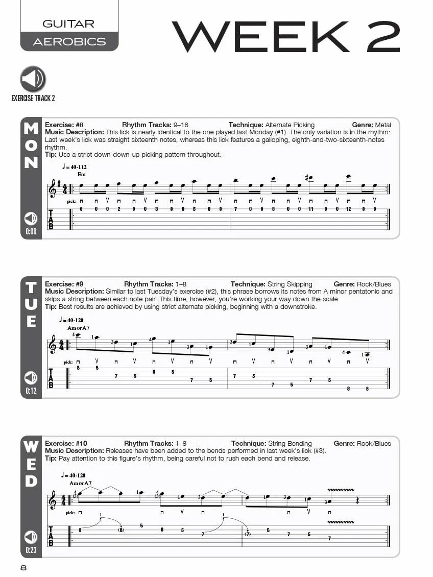 Guitar Aerobics Book/Online Audio: A 52-Week, One-Lick-Per-Day Workout Program for Developing, Improving & Maintaining Guitar Technique