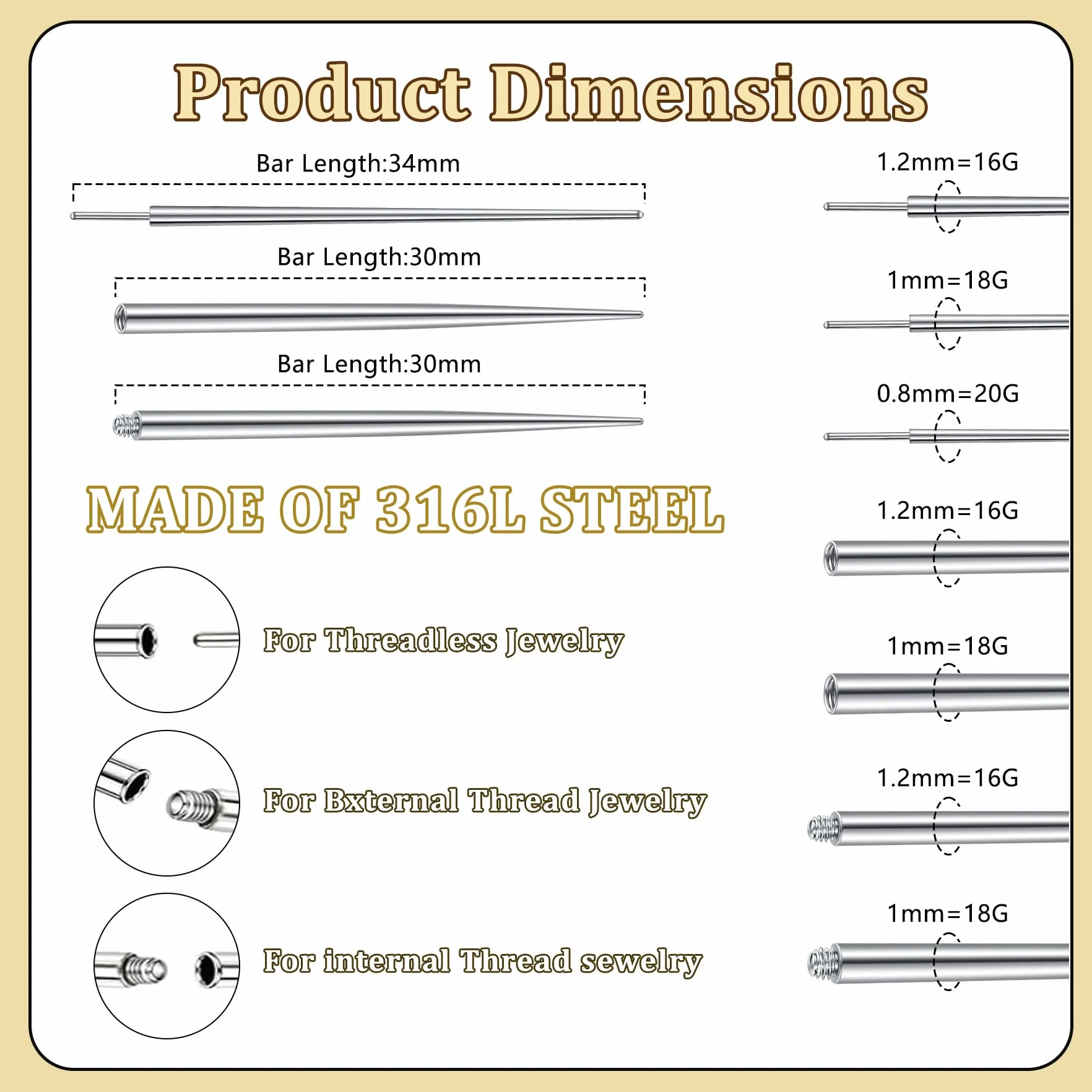 MODRSA Piercing-Taper Piercing-Ball Grabber Narzędzie do zmiany: Nos, wargi, Tragus, Piercing do zmiany biżuterii, 16, 18, 20G
