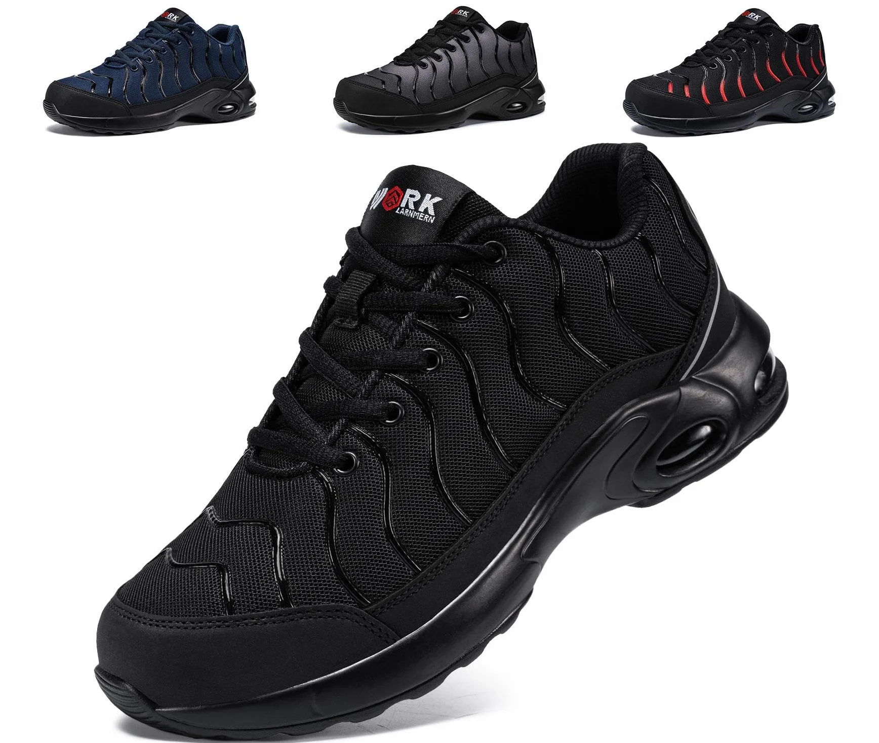 LARNMERN Męskie lekkie buty ochronne ze stalowymi noskami, wygodne buty ochronne, buty robocze, oddychające, obuwie robocze, odporne na przebicie, poduszka powietrzna