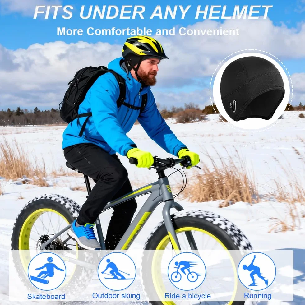 Czapka rowerowa na zimę, czapka rowerowa pod kask, ciepła i wiatroszczelna czapka zimowa, czapka pod kask z otworem na okulary, czapka pod kask rowerowy, sportowa czapka do jazdy na rowerze