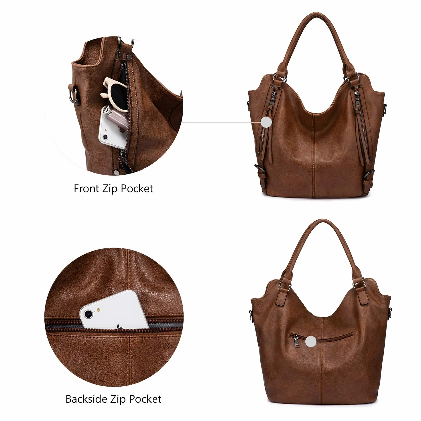 Realer Torba damska, duża, skórzana, typu shopper, na ramię, torba typu hobo w zestawie z portfelem, dla pań, do biura, szkoły, na zakupy i na podróż, zestaw 2-częściowy