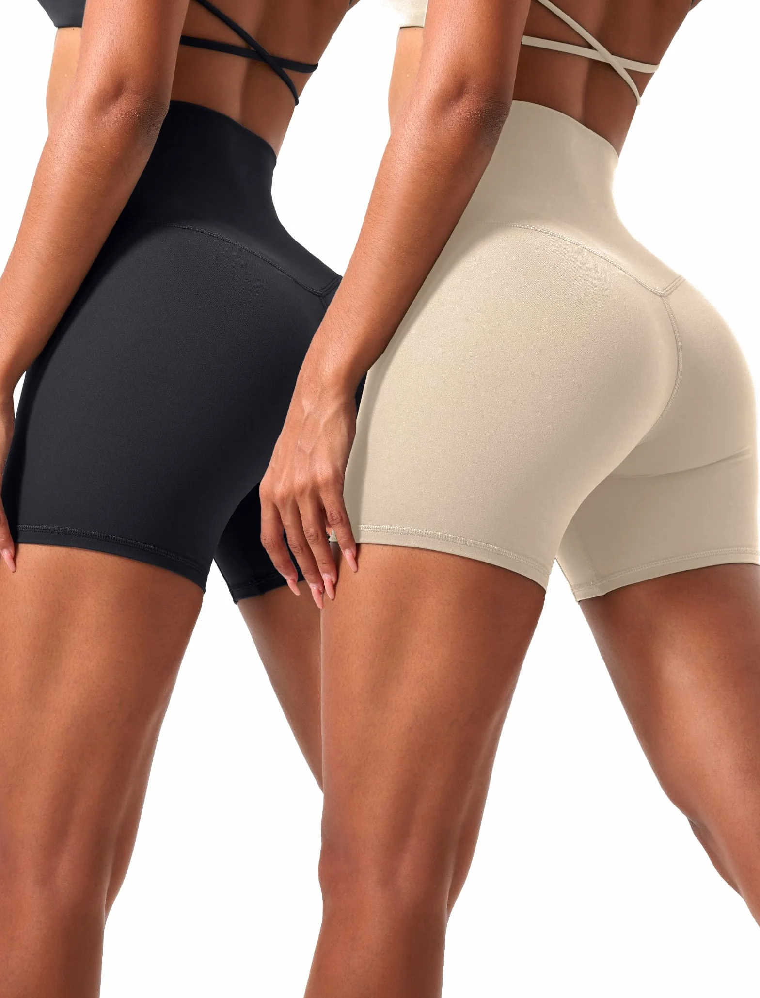 Voenxe Damskie Spodenki Sportowe do Jogi z Wysokim Stanem, Push Up Sportowe Spodnie Scrunch Butt, Fitness Trening Elastyczne Sportowe Szortów, Sportowe Rajstopy Trening Bieganie Sport, 2 Sztuk
