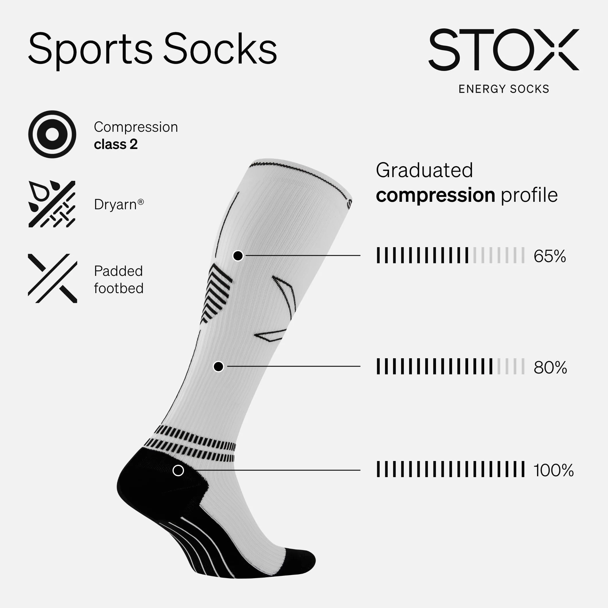 STOX Energy Socks, Damskie skarpety sportowe, klasa kompresji 23-32 mmHg, wyściełana wkładka, pończochy uciskowe, sportowe skarpety uciskowe, pończochy uciskowe, pończochy uciskowe, pończochy