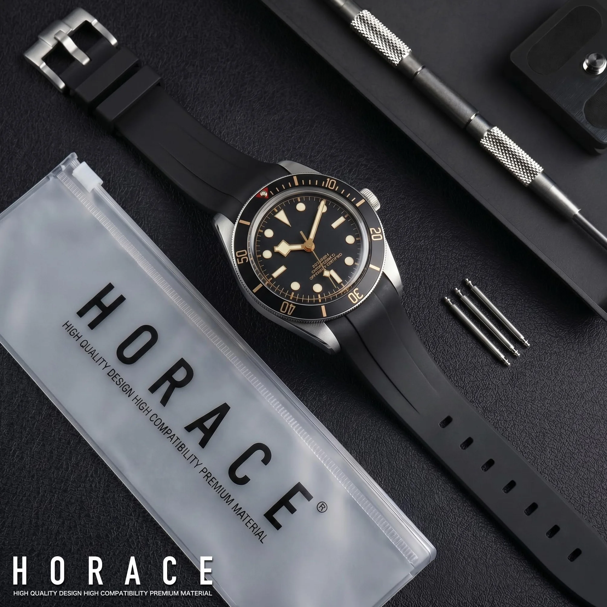 HORACE Wysokiej jakości pasek z fluorogumy kompatybilny z Tudor Black Bay 58 BB58 20mm