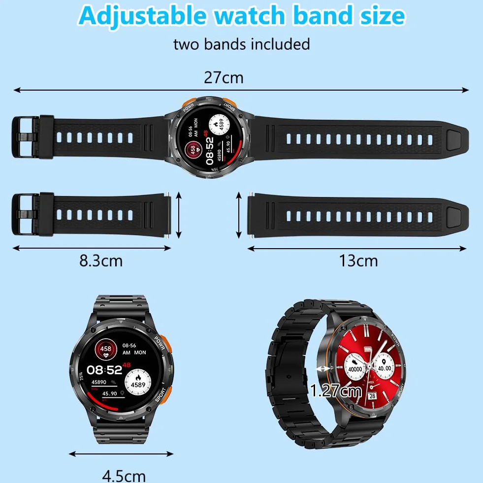 AXFEE Smartwatch męski, 1,43" HD Outdoor zegarek sportowy, 70+ trybów sportowych, pulsometr/monitor snu / krokomierz, wodoszczelność IP68, połączenia Bluetooth, męski zegarek sportowy z taśmą, zegarek
