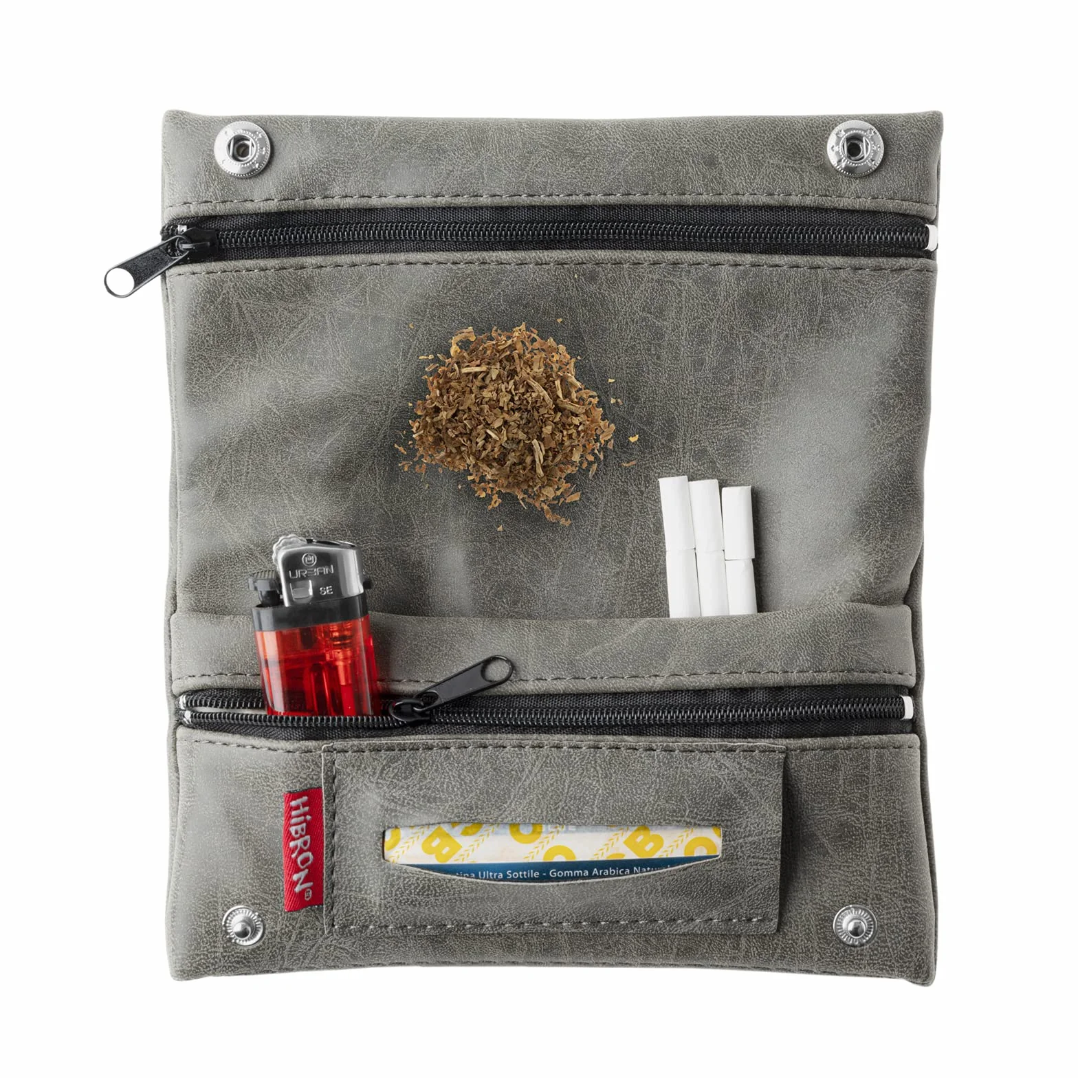 HIBRON Tabaquera Pitillera Cover Tobacco Bag od Liar skórzany Tobacco Wallet firmy Rolling (58105 szary)