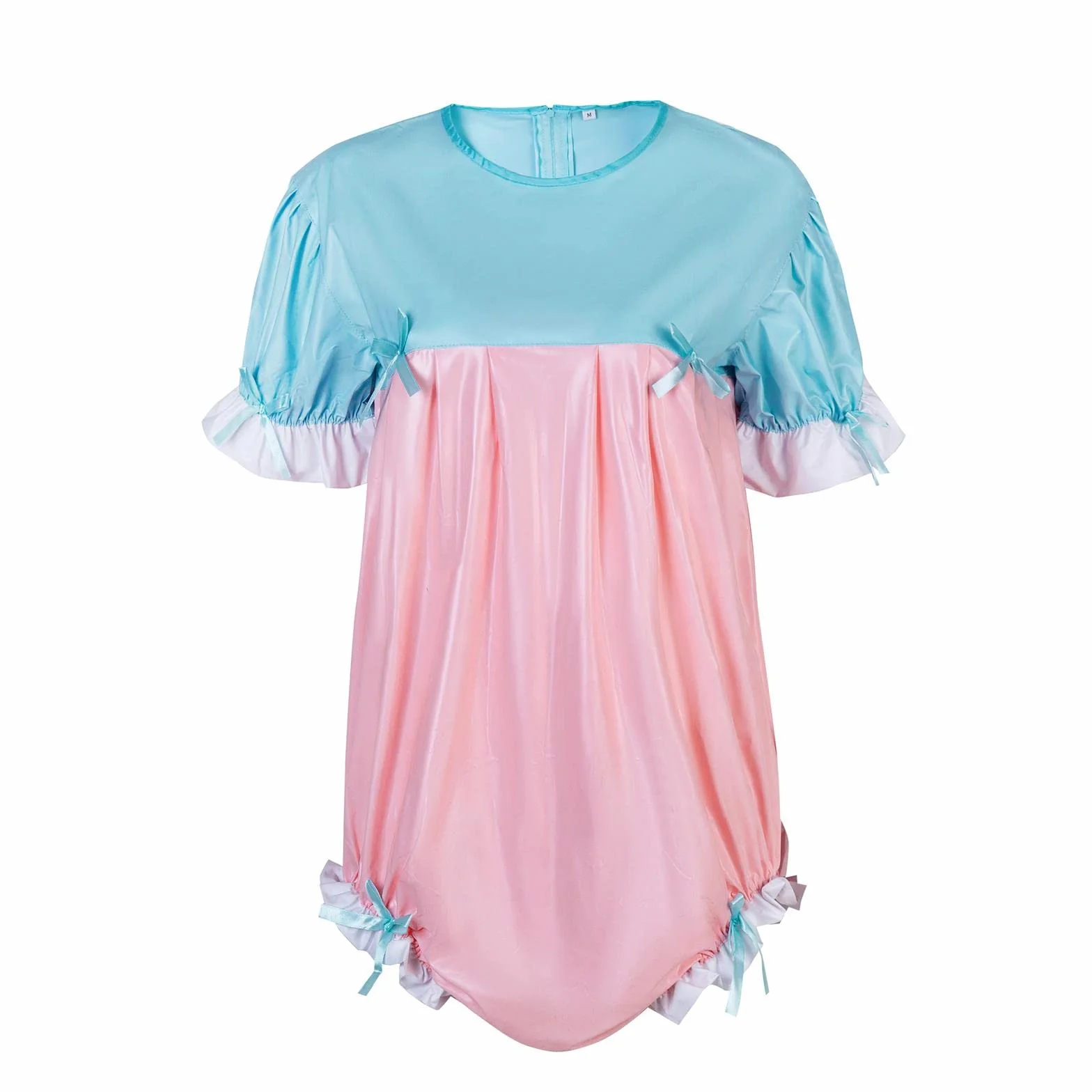 Dwukolorowy patchworkowy uroczy krótki rękaw TPU ABDL Onesie Pieluchy dla niemowląt Miłośnik (ABDL) guzik Krocze Romper Body Plastikowe Onesie