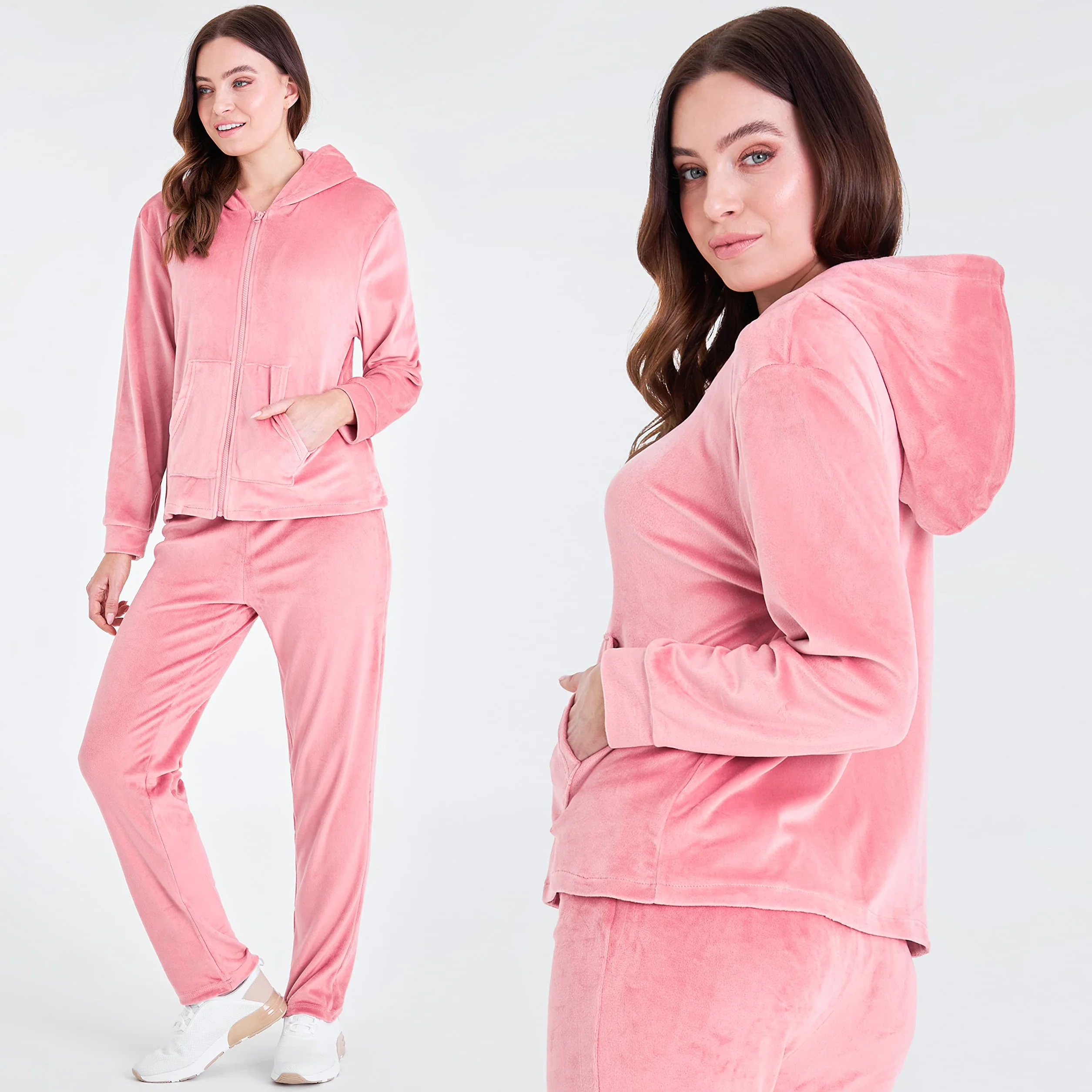 CityComfort Damski dres zapinany na zamek welurowy dres dresowy - bluza z kapturem, joggery 2-częściowy zestaw