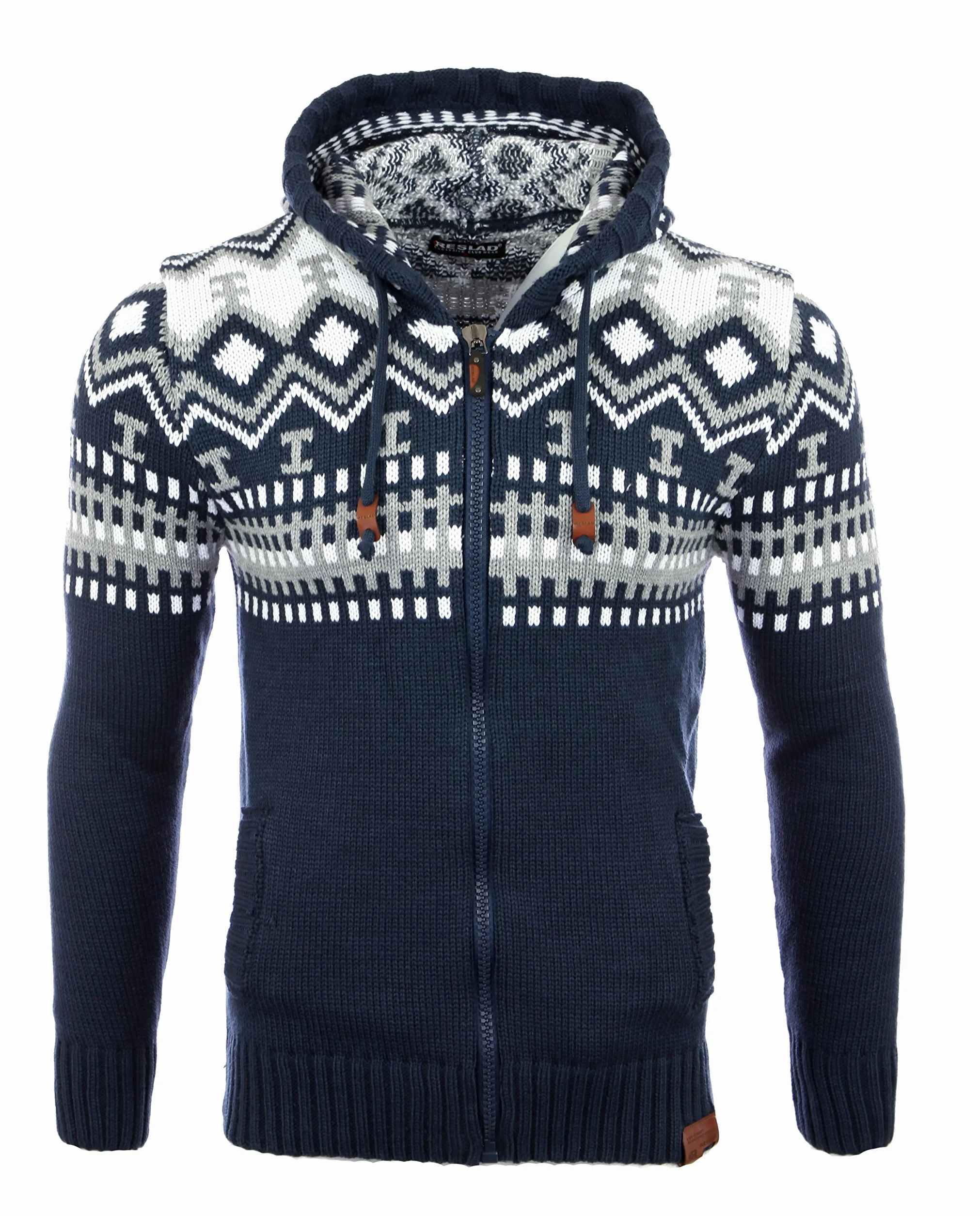 Reslad Męska gruba dzianina norweski sweter zimowy sweter z dzianiny bluza z kapturem RS-3104