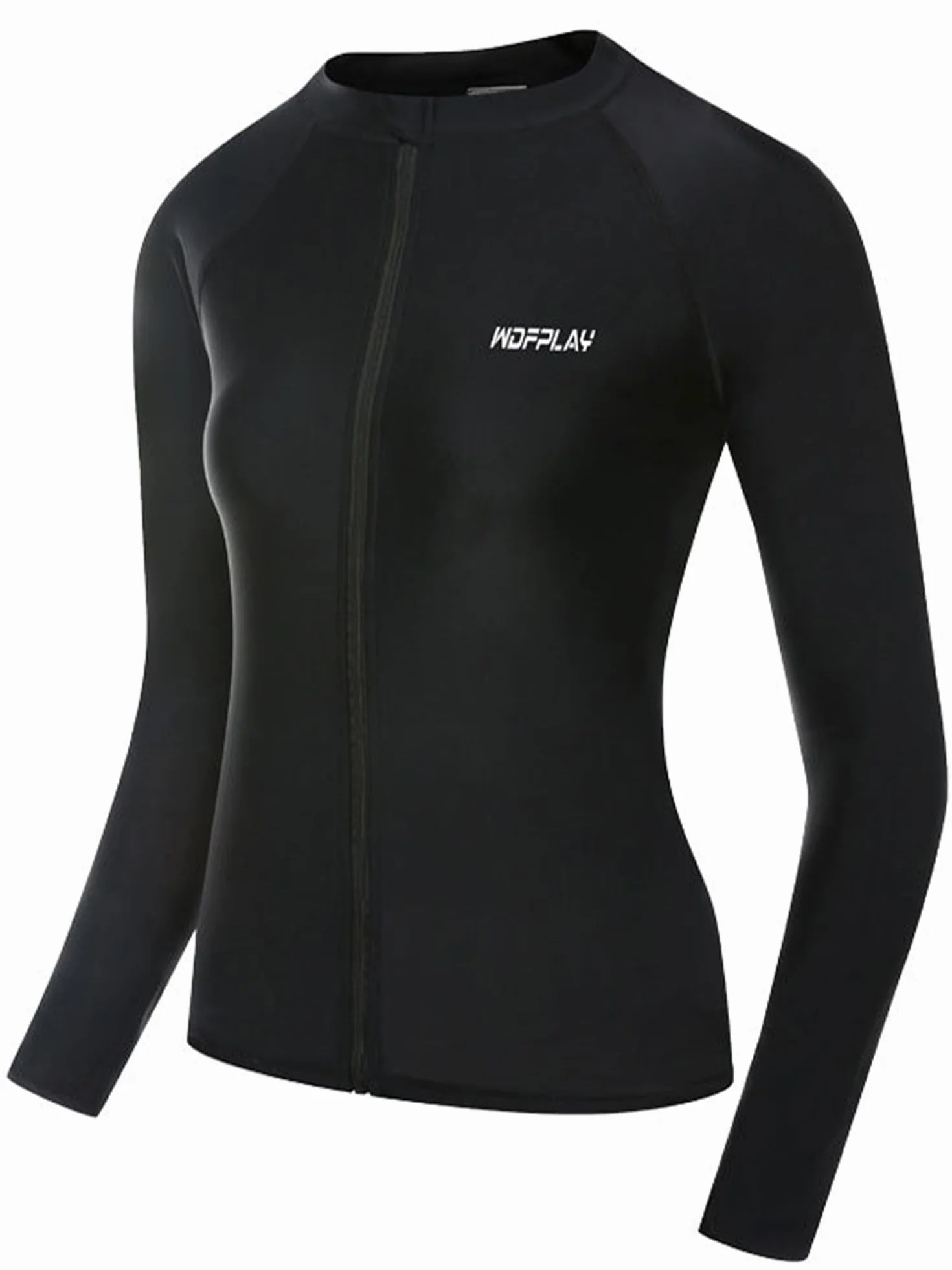 Damska koszulka Rashguard z długim rękawem Upf50+ ochrona przeciwsłoneczna Topy surfingowe Lekkie szybkoschnące ubrania plażowe z zamkiem błyskawicznym z przodu do pływania