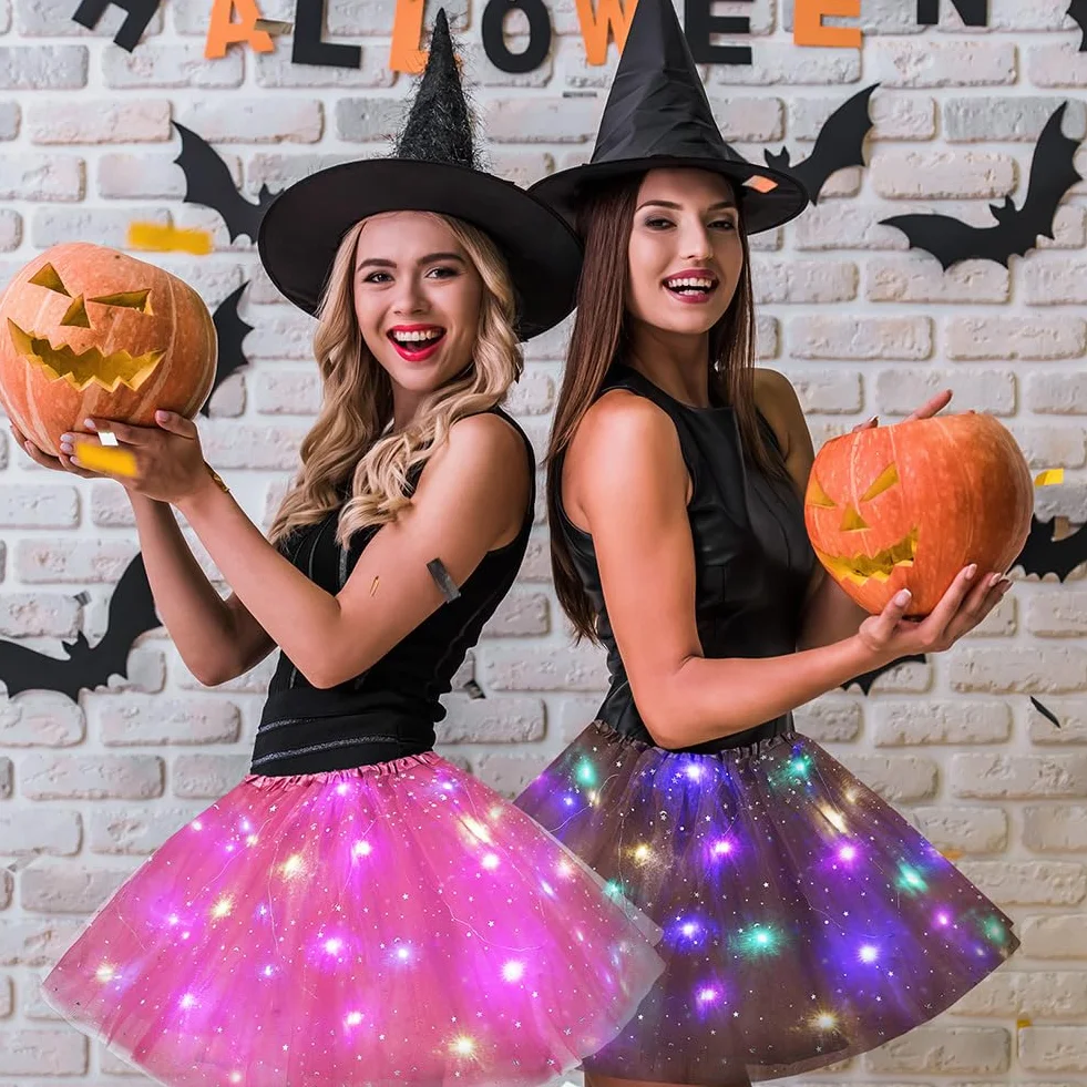 Spódnica z tiulu LED, 3-warstwowe tiulowe spódnice do tańca, świecąca spódnica LED, spódnica tutu na karnawał, Boże Narodzenie, Halloween, ślub