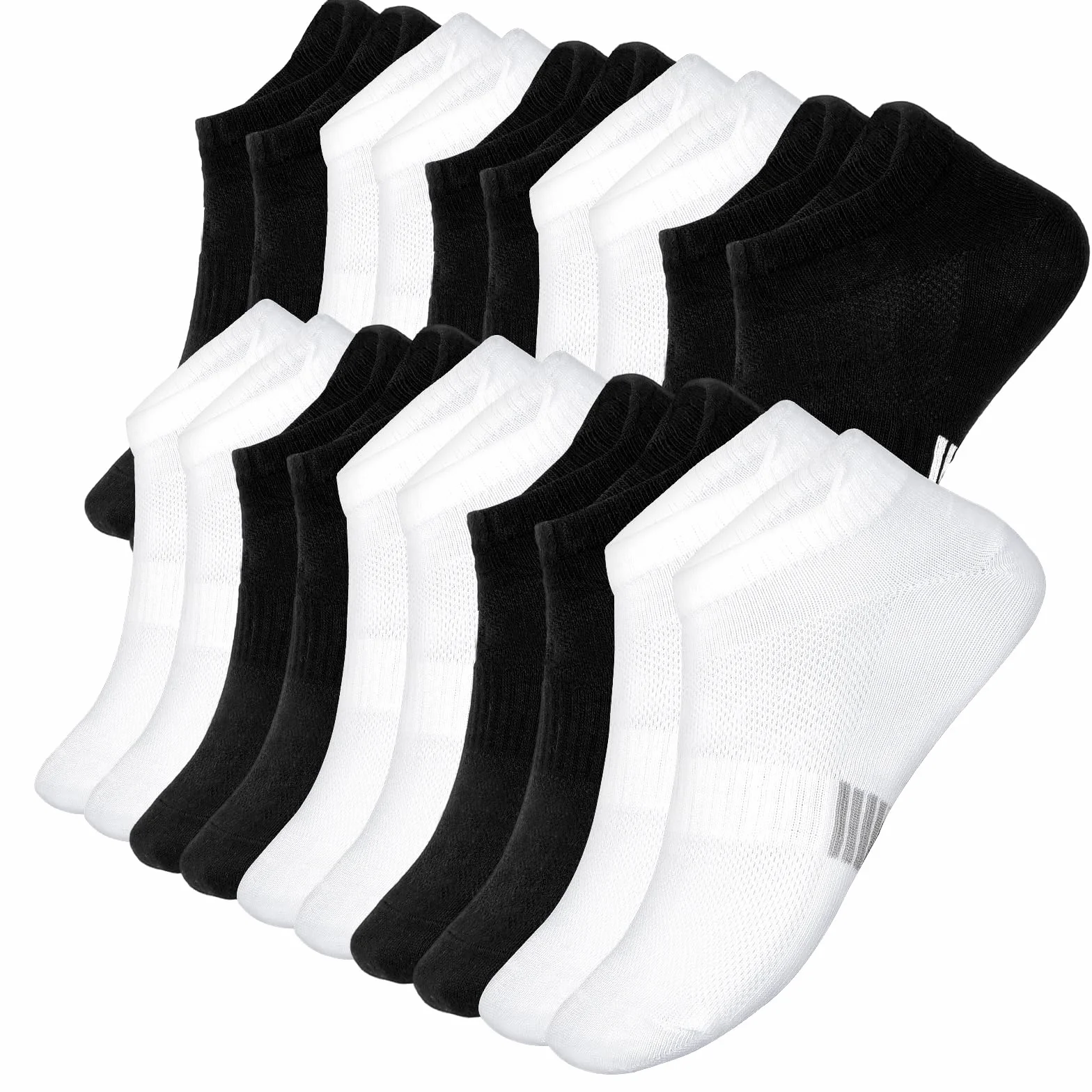 10 par skarpet do sneakersów, damskie/męskie, czarne i białe, skarpety stoperowe, pasują do 38-47, buty sportowe, buty do biegania, buty trekkingowe, skarpety do biegania