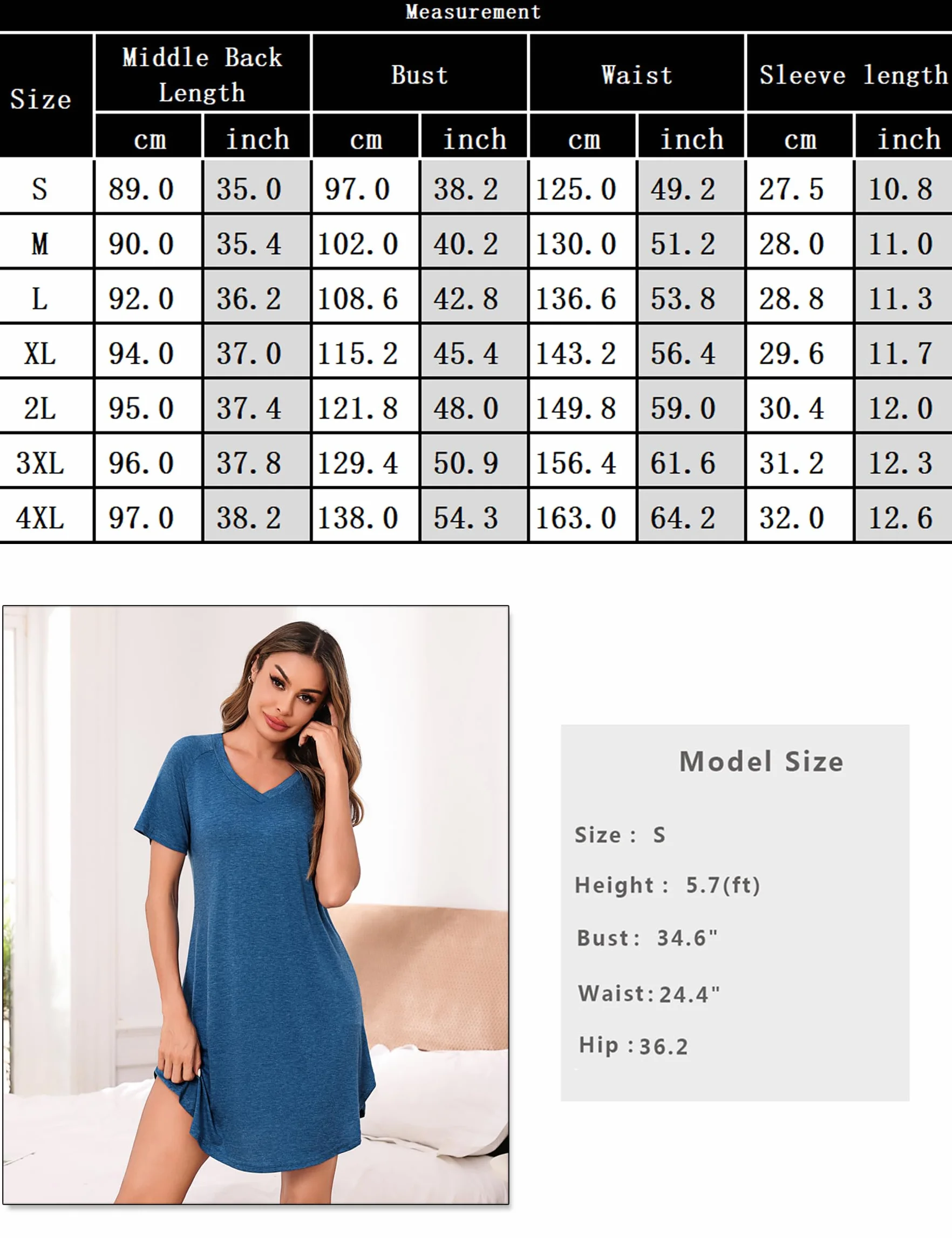 Marvmys Koszule nocne damskie Plus Size Letnia koszula nocna Agodon Piżama z krótkim rękawem z kieszeniami L-4XL