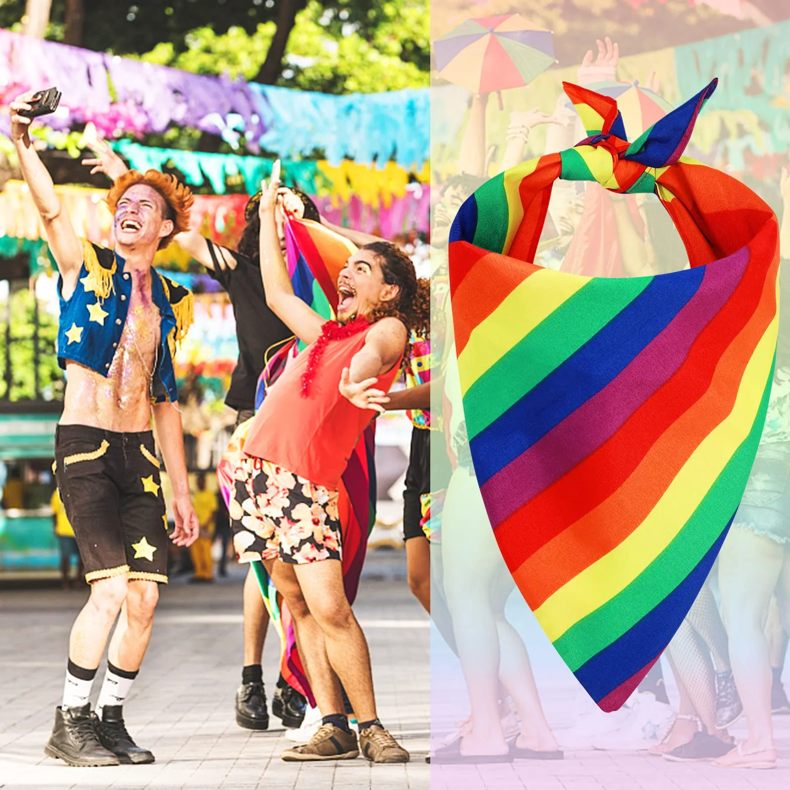 2 x tęczowe bandany, kolorowe paski, kwadratowe, LGBT, Pride, bandana, akcesoria dla mężczyzn i kobiet, na imprezę gejowską, imprezę, imprezę, imprezę, kostium, akcesoria