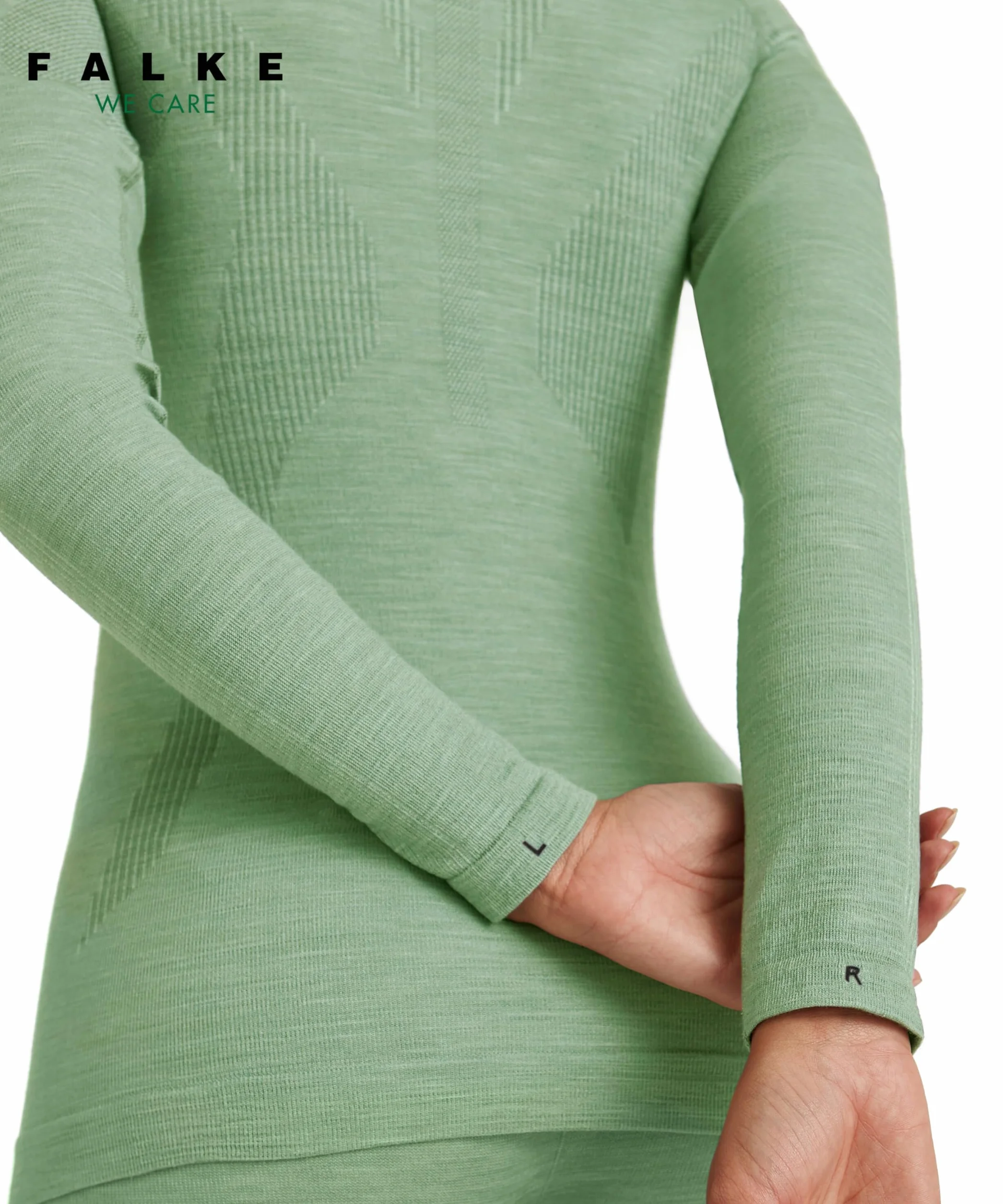 FALKE Kobiety Warstwa podstawowa (góra) Wool-Tech High Zip Neck W L/s Ts Wełna Materiał funkcjonalny szybkoschnące ciepłe 1 Sztuka, Zielony Quiet Green 7378, XS