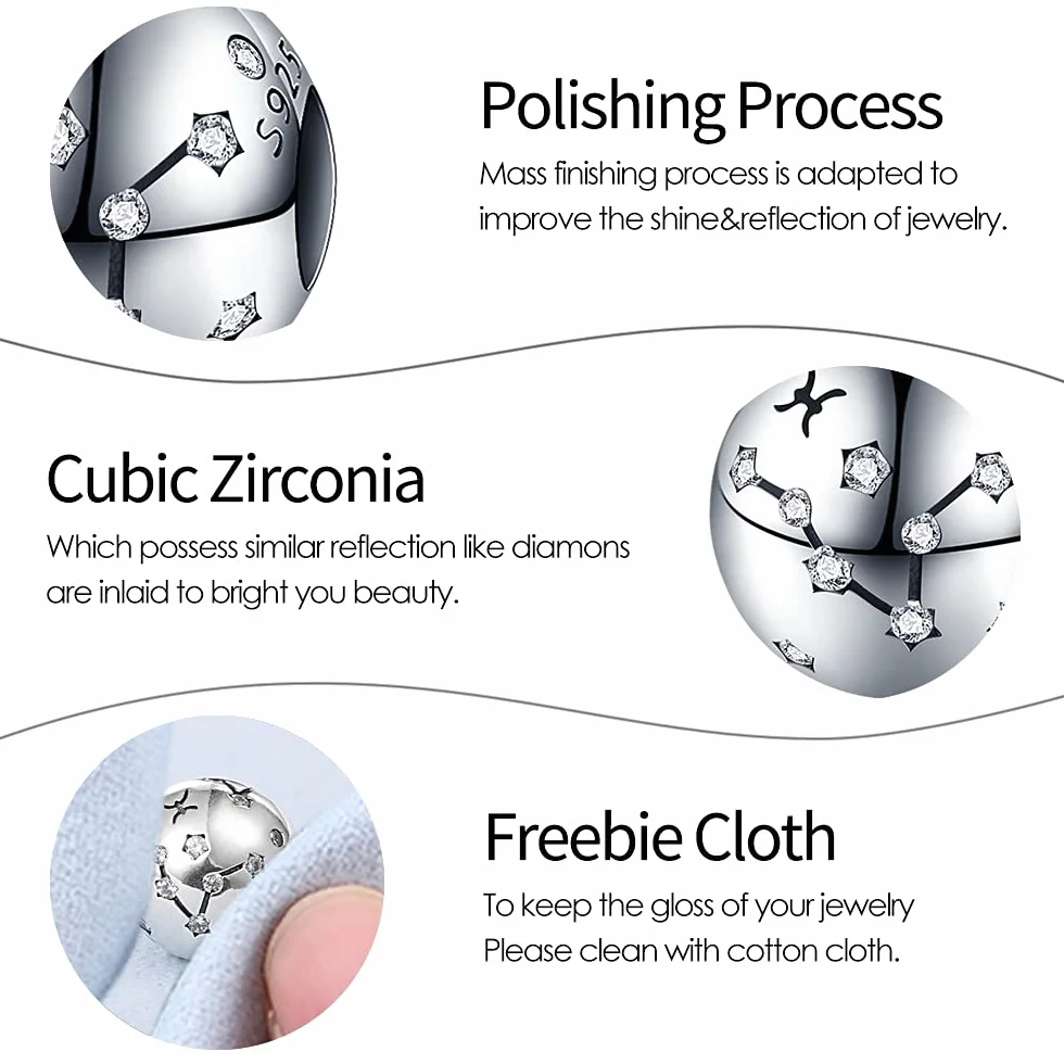 Kobiety Charm Zawieszek Znaki gwiazdek dla bransoletki 925 Sterling Silver 12 gwiazdek Charms Beads odpowiednie dla Pandora bransoletki, Kompatybilny z europejskim bransoletkiem i bransoletkiem