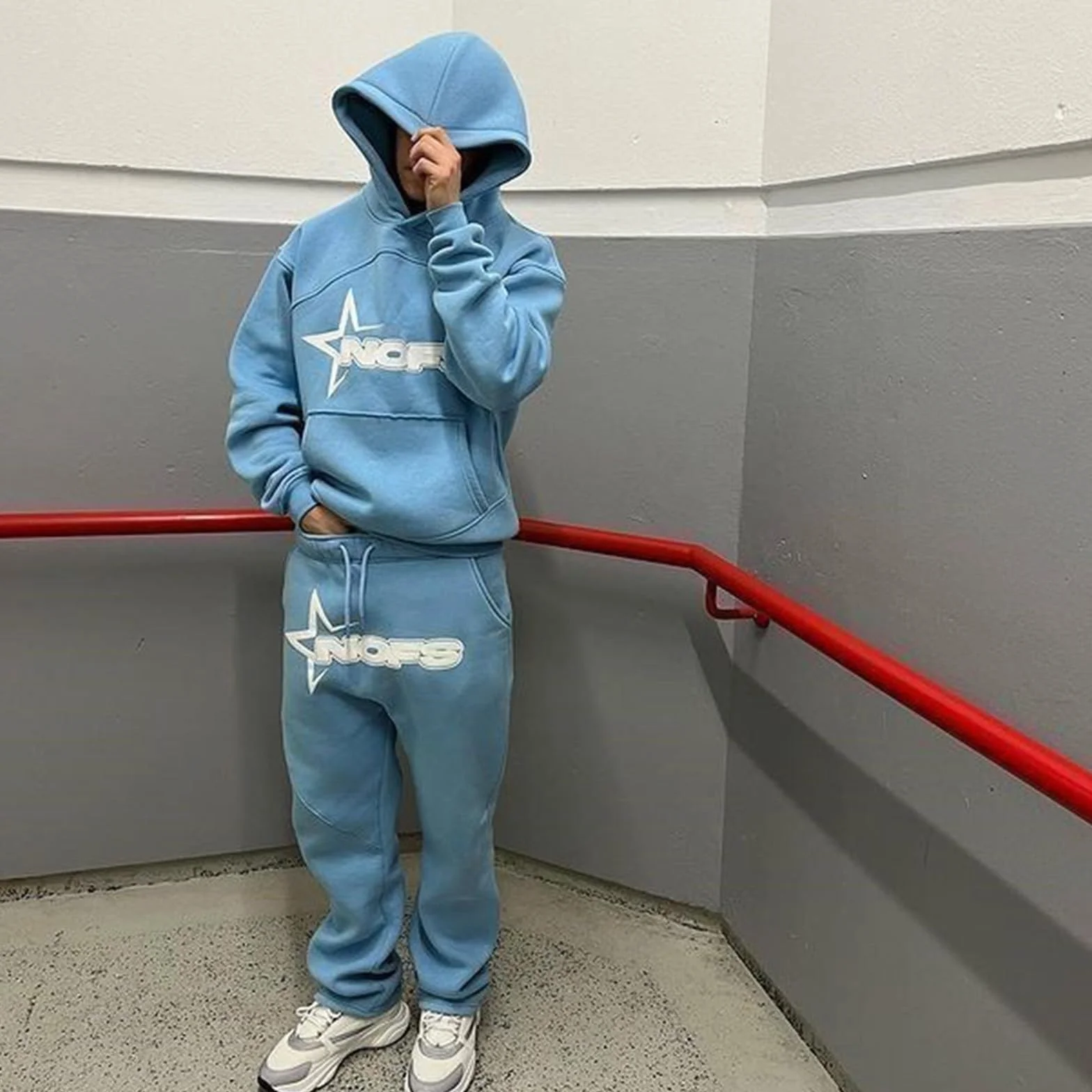NOFS męski dres do joggingu, streetwear Tracksuit dla mężczyzn, litery, bez nadruku, bluzy z kapturem i spodnie do biegania, Y2K, spodnie hip-hopowe, dresy, sweter, luźny top
