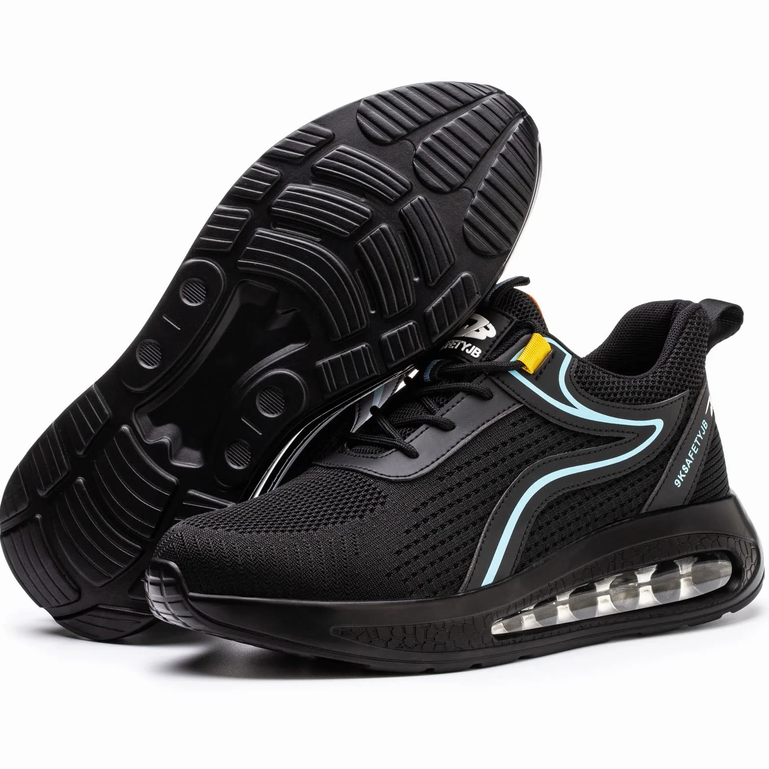Buty robocze, męskie, damskie, lekkie, stalowe nakładki, antypoślizgowe, buty ochronne, rozmiar 36-46 EU, czarny i niebieski, 44 EU