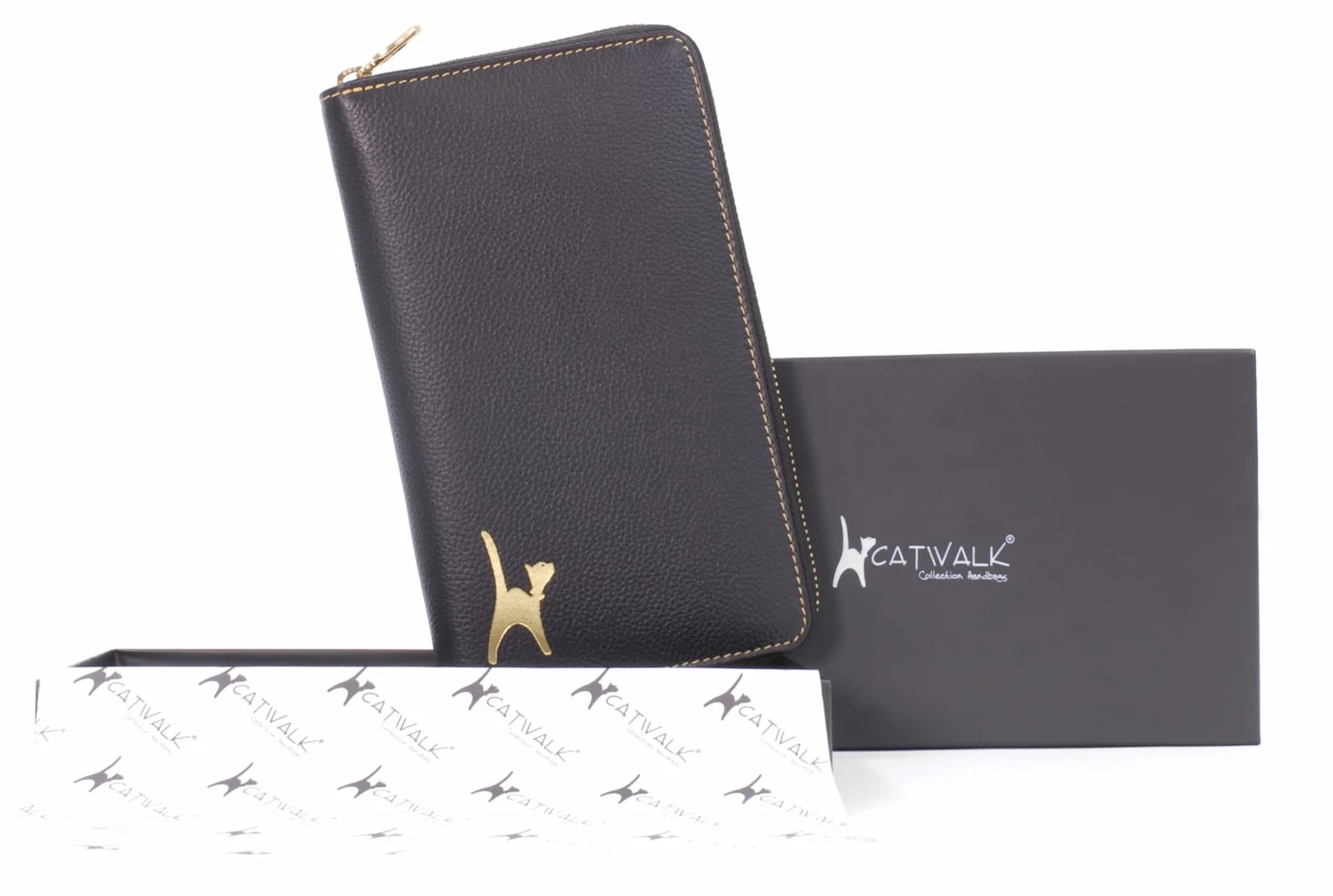 Catwalk Collection Handbags - Podróżne Skórzane Etui na Biżuterię Dla Kobiet - Mała Torba Zasuwana Na Biżuterię W Pudełku Upominkowym - Pippa - Czarny