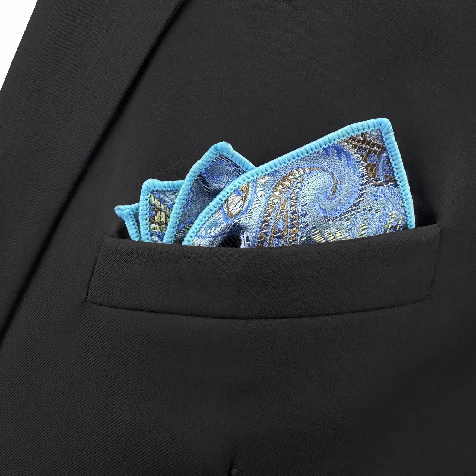 S&W SHLAX&WING Niebieskie męskie poszetki Paisley Silk Large Hanky 32cm Groomsmen męskie poszetki