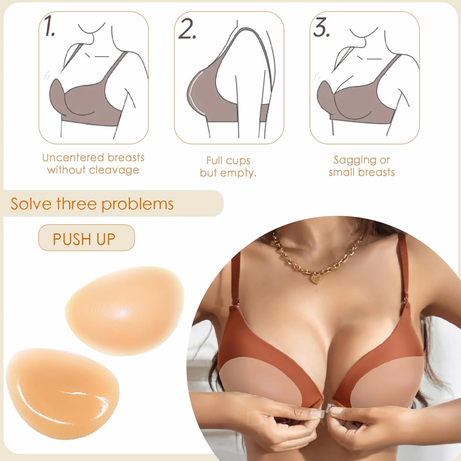 Samoprzylepne silikonowe wkładki do biustonosza - Push Up Booster Pads Enhancer, filet z kurczaka, wkładki do biustonoszy, bikini i strojów kąpielowych, 2 szt