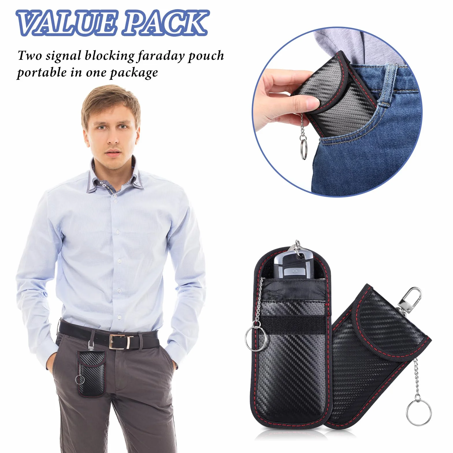 Gjinxi Faraday zestaw 2 szt. etui na kluczyki samochodowe, ochrona przed kradzieżą, zabezpieczenie przed kradzieżą, etui blokujące sygnały RFID, etui zapobiegające włamaniu