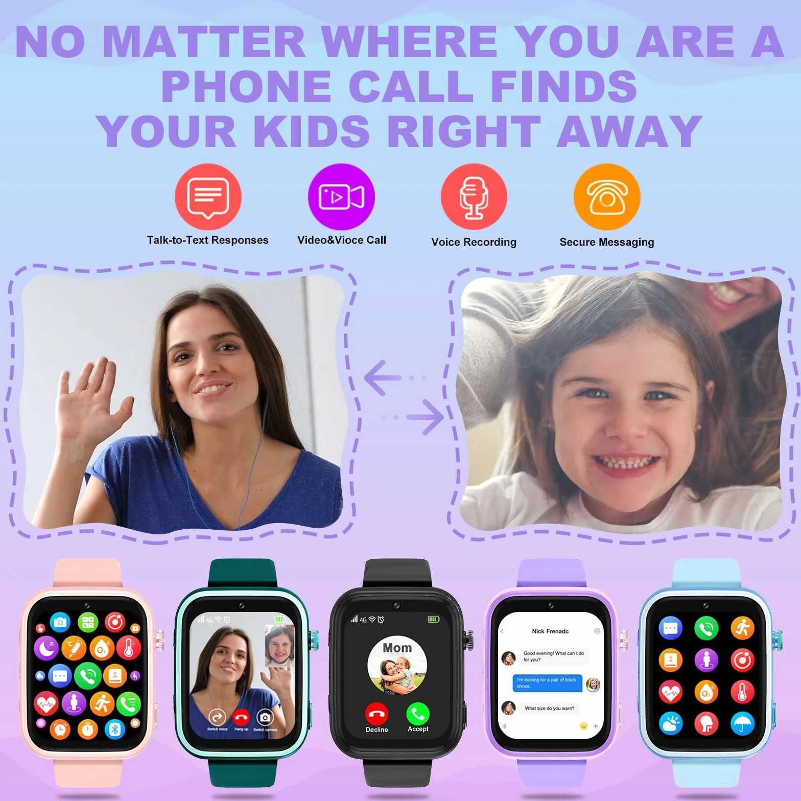 OKYUK Smartwatch 4G dla dzieci, lokalizator GPS, wiele stylów pulpitu do wyboru, połączenia dwukierunkowe, kompetencje obrazu, SOS, Wi-Fi, wodoodporny ekran dotykowy dla 4-12 chłopców i dziewcząt (T45