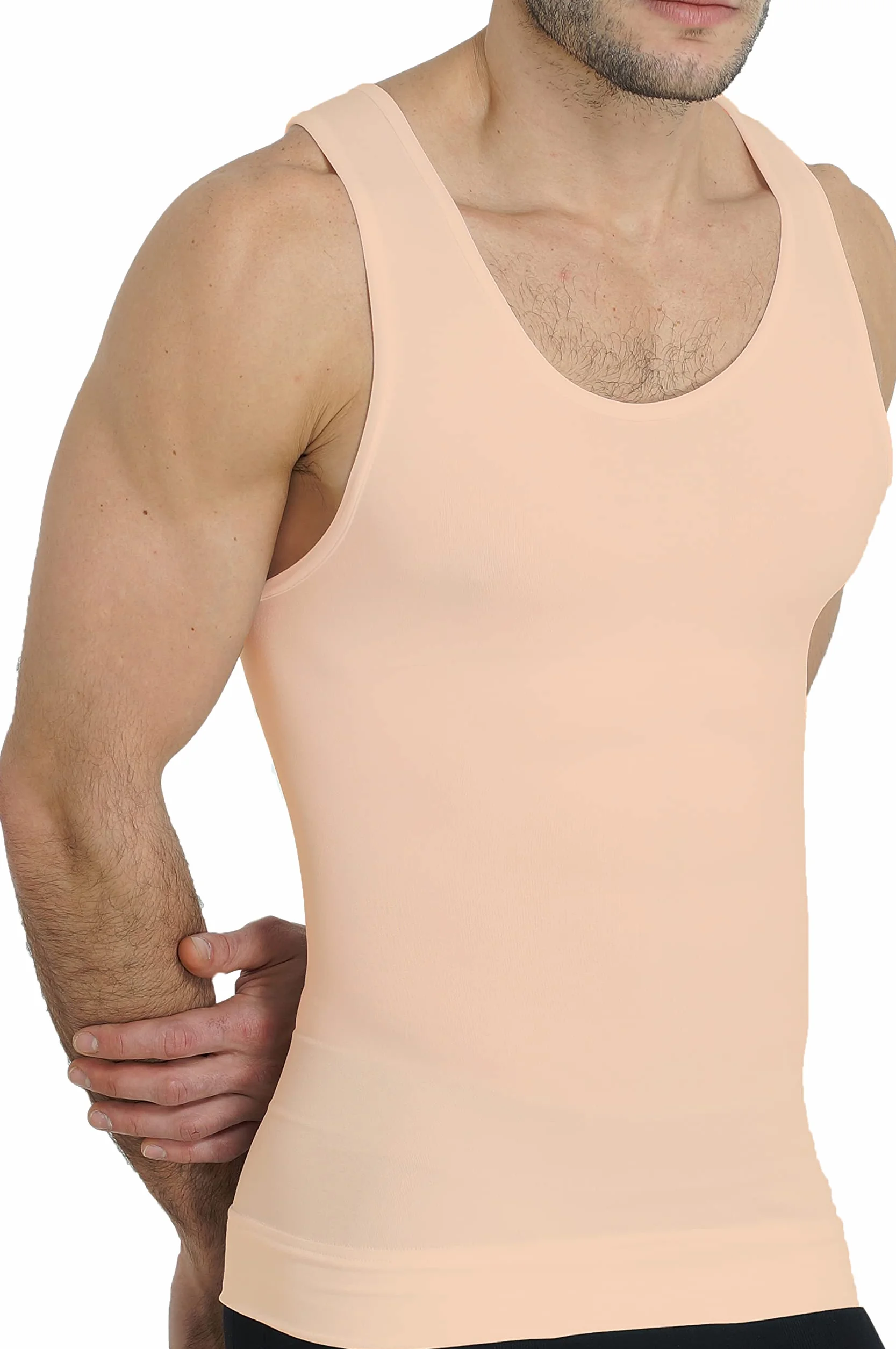 UnsichtBra Shapewear podkoszulek męski | Body Shaper koszulka funkcyjna męska | koszulka kompresyjna wyszczuplająca brzuch, męska, biała, beżowa, czarna