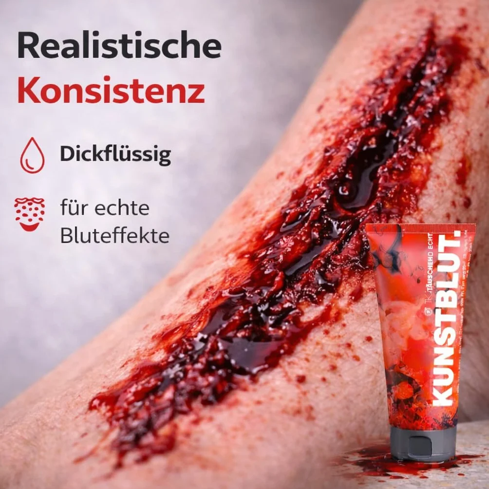 50 ml sztucznej krwi – sztuczna krew do makijażu i przebieranek na Halloween i karnawał – zmywalna i do złudzenia przypominająca prawdziwą krew