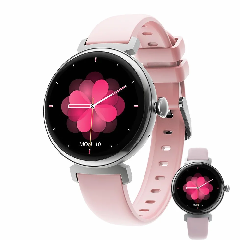 Zephyrion Inteligentny zegarek dla kobiet, funkcja odbierania połączeń, ekran dotykowy AMOLED 1,04", monitor aktywności z pulsometrem, BP/snu, wodoodporny IP68, okrągły damski smartwatch do telefonów