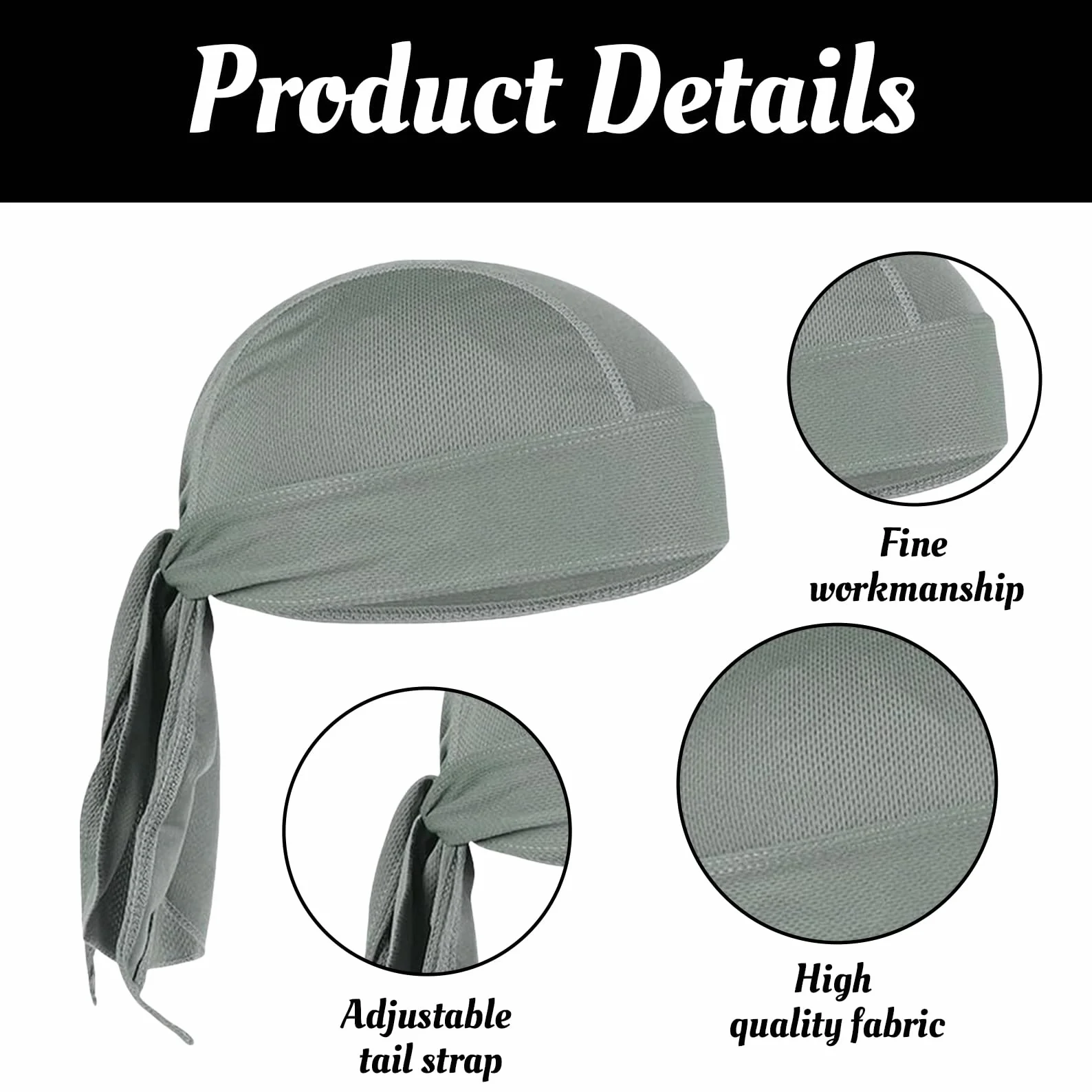 Bandana męska, Durag Men ochrona przed słońcem, na lato, pirackie nakrycie głowy, damska czapka na rower, motocykl, chusta piracka, chusta na głowę, z (czarna)