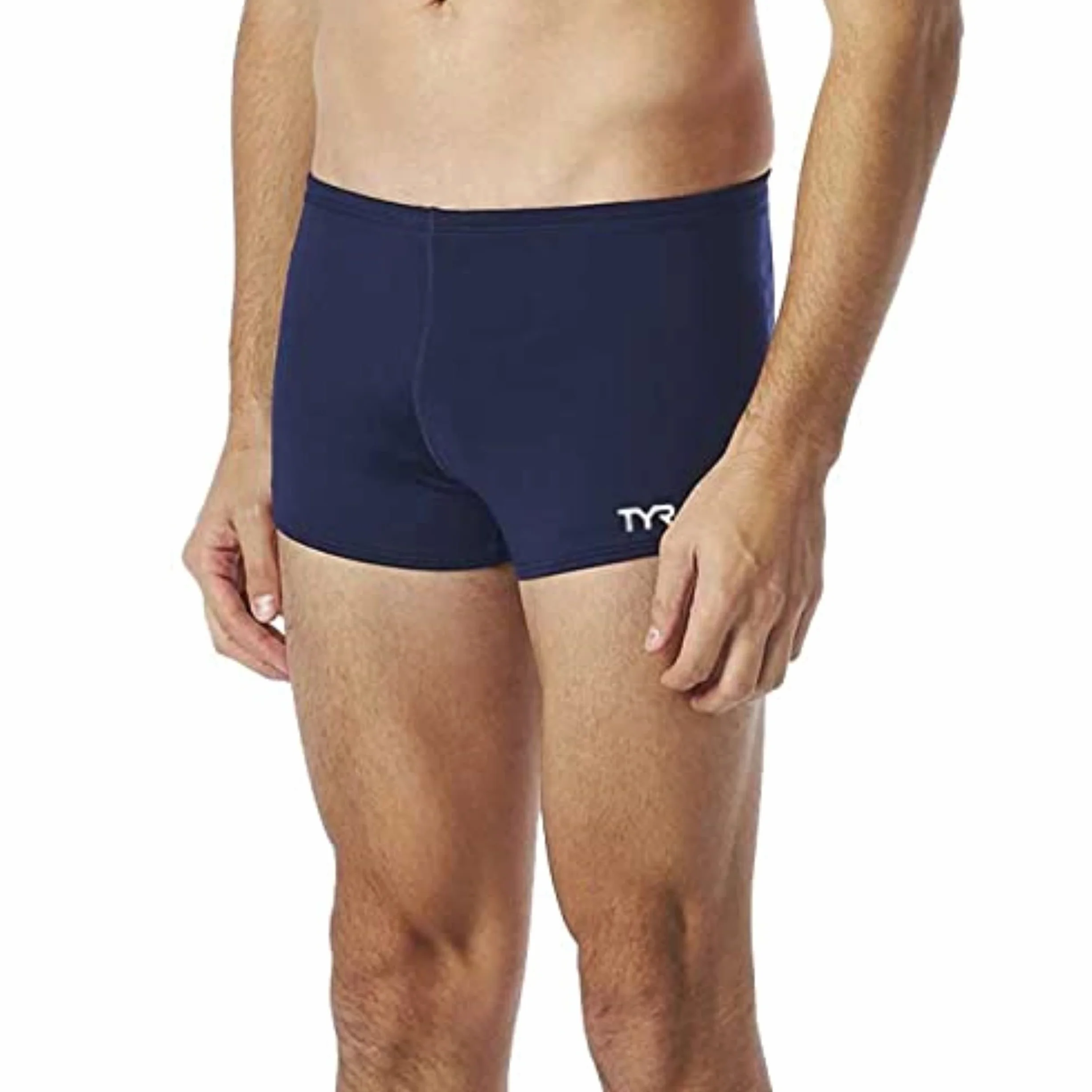 TYR Męski strój kąpielowy Durafast Elite Solid Square Leg Granatowy, Rozmiar 36