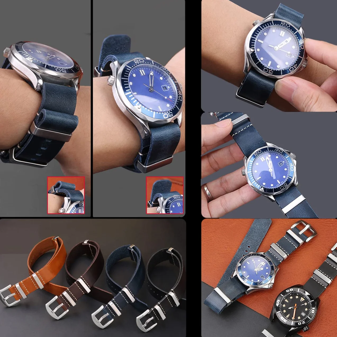 Kai Tian Jednoczęściowy pasek do zegarka ze skóry cielęcej, 18 mm, 20 mm, 22 mm, 24 mm, miękki pasek ze stali nierdzewnej, klamra dla mężczyzn i kobiet