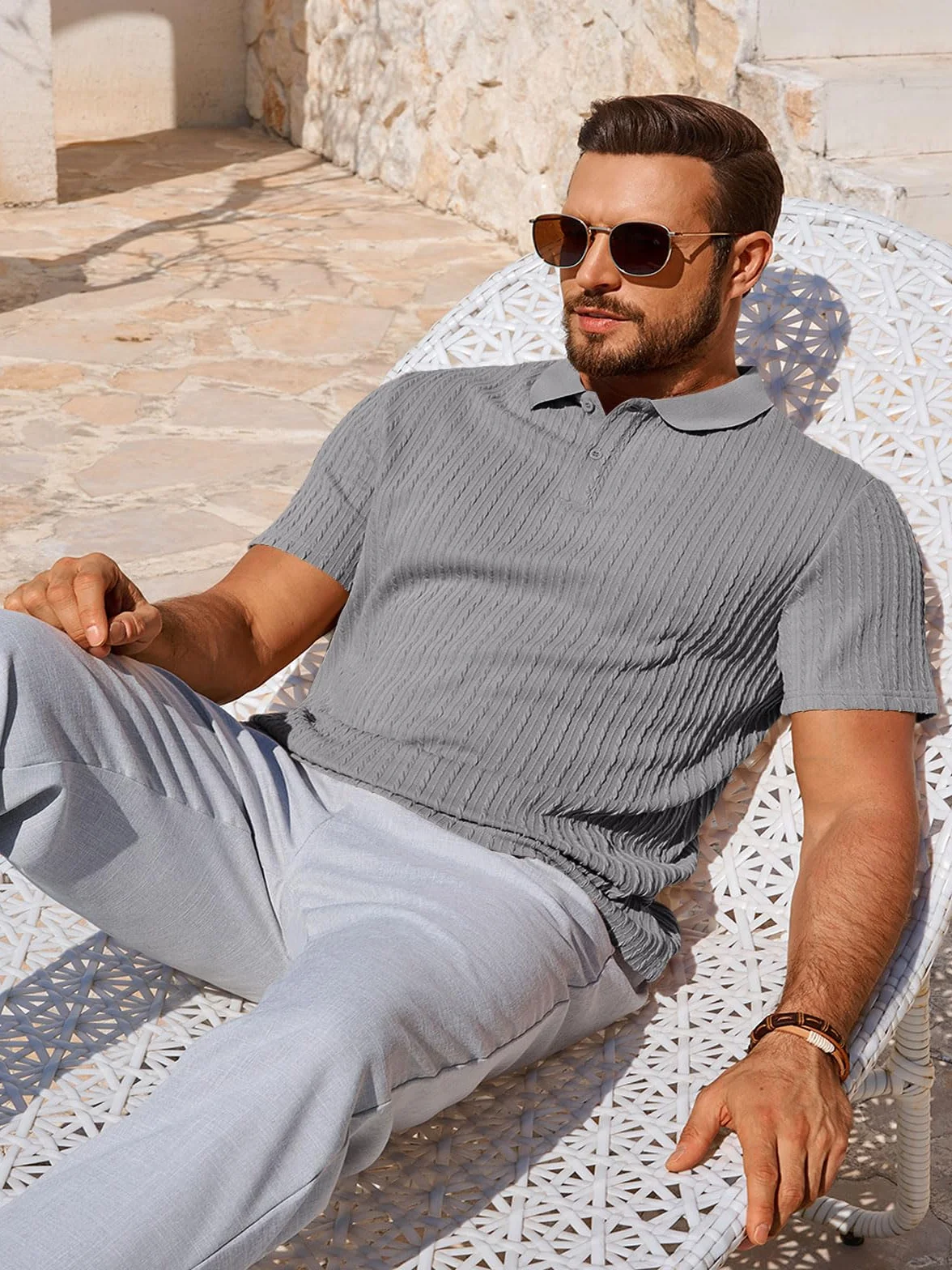 Runcati Męska koszulka polo z krótkim rękawem, dzianina, na lato, regularny krój, jednokolorowa, listwa guzikowa, koszulka polo basic, na czas wolny, koszulka polo