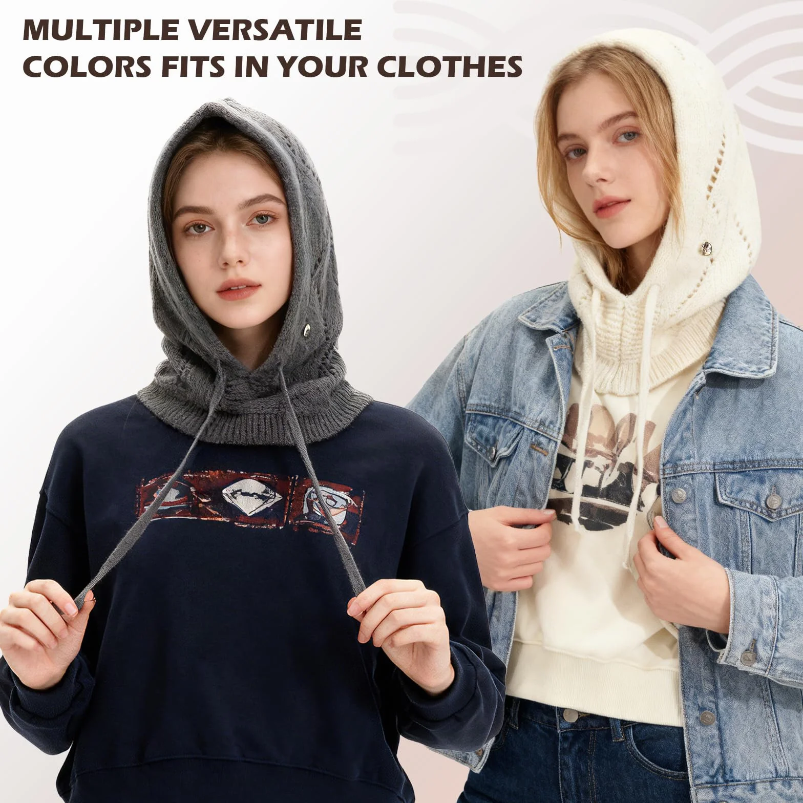 Damska zimowa luźna dzianinowa czapka, ciepła wiatroszczelna regulowana czapka z kapturem Snood, szalik 2 w 1, moda na co dzień, kominiarka, czapki beanie z ocieplaczem na szyję dla kobiet