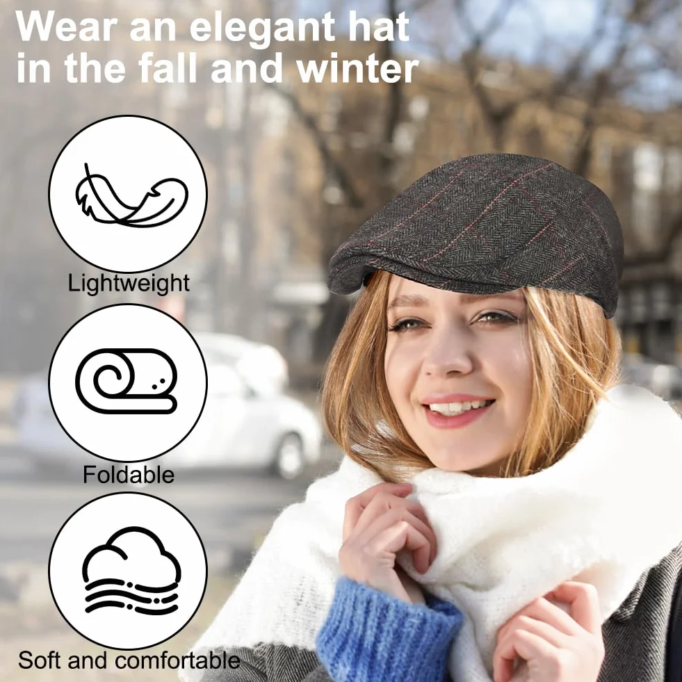 Męska płaska czapka, Newsboy Flat Cap, 1920s-Vintage Beret Czapka męska bawełniana czapka, Wool Felt Unisex Czapka Vintage Retro Jesień, Cabbie Beret Zimowy Gatsby Mężczyźni