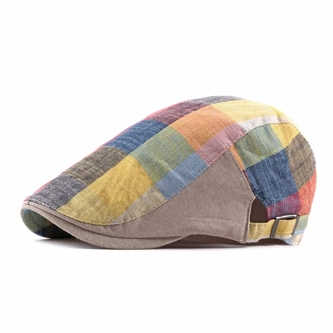 Męska Czapka Gatsby Unisex Flat Cap Newsboy Berety Kaszkiety Wzór w kratęv (Żółty)