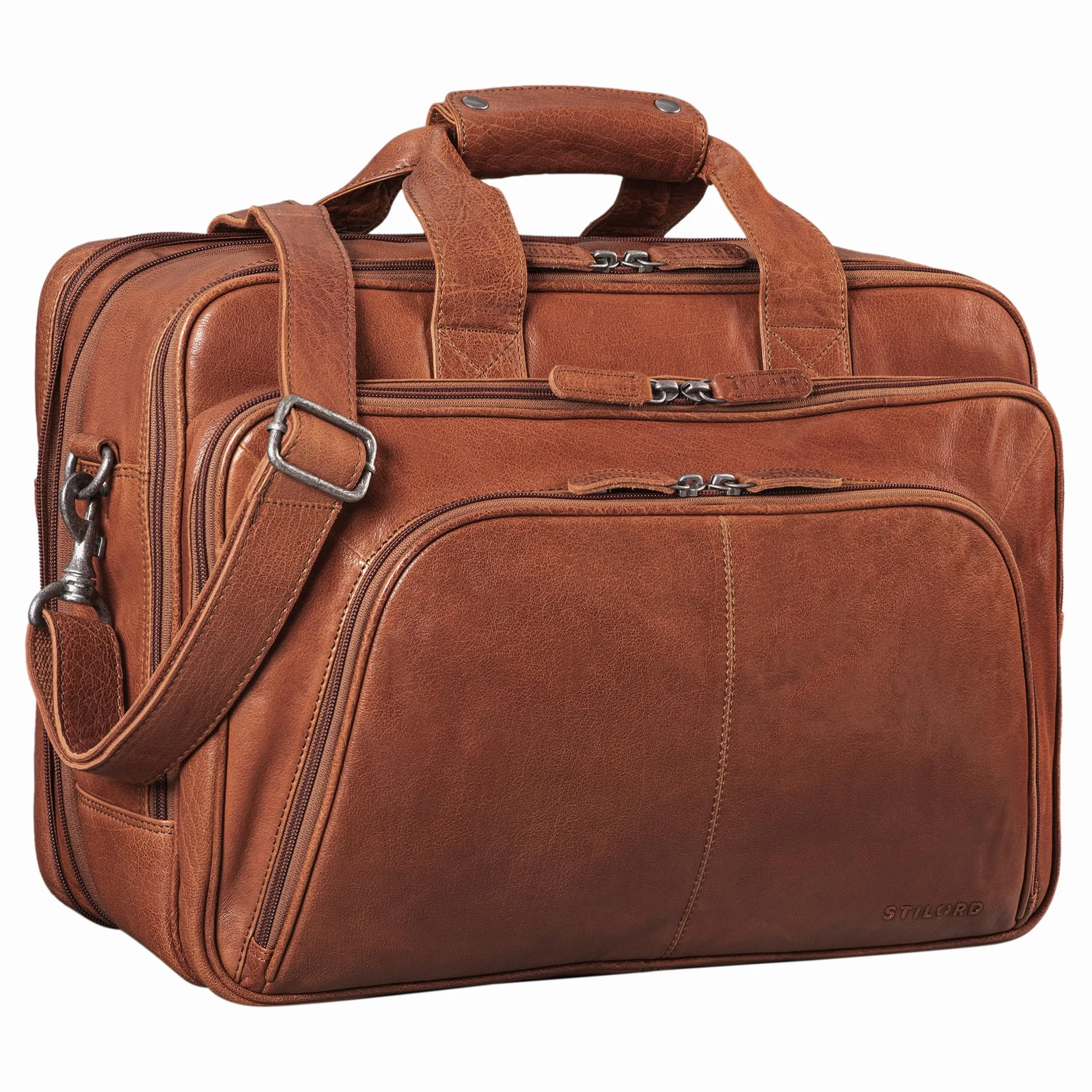 STILORD "Calisto" Teczka skórzana duża teczka Mężczyźni Kobiety Torba Biznesowa duża na dwie teczki 17" Laptop Bag prawdziwa skóra Kolor:maraska - brązowy