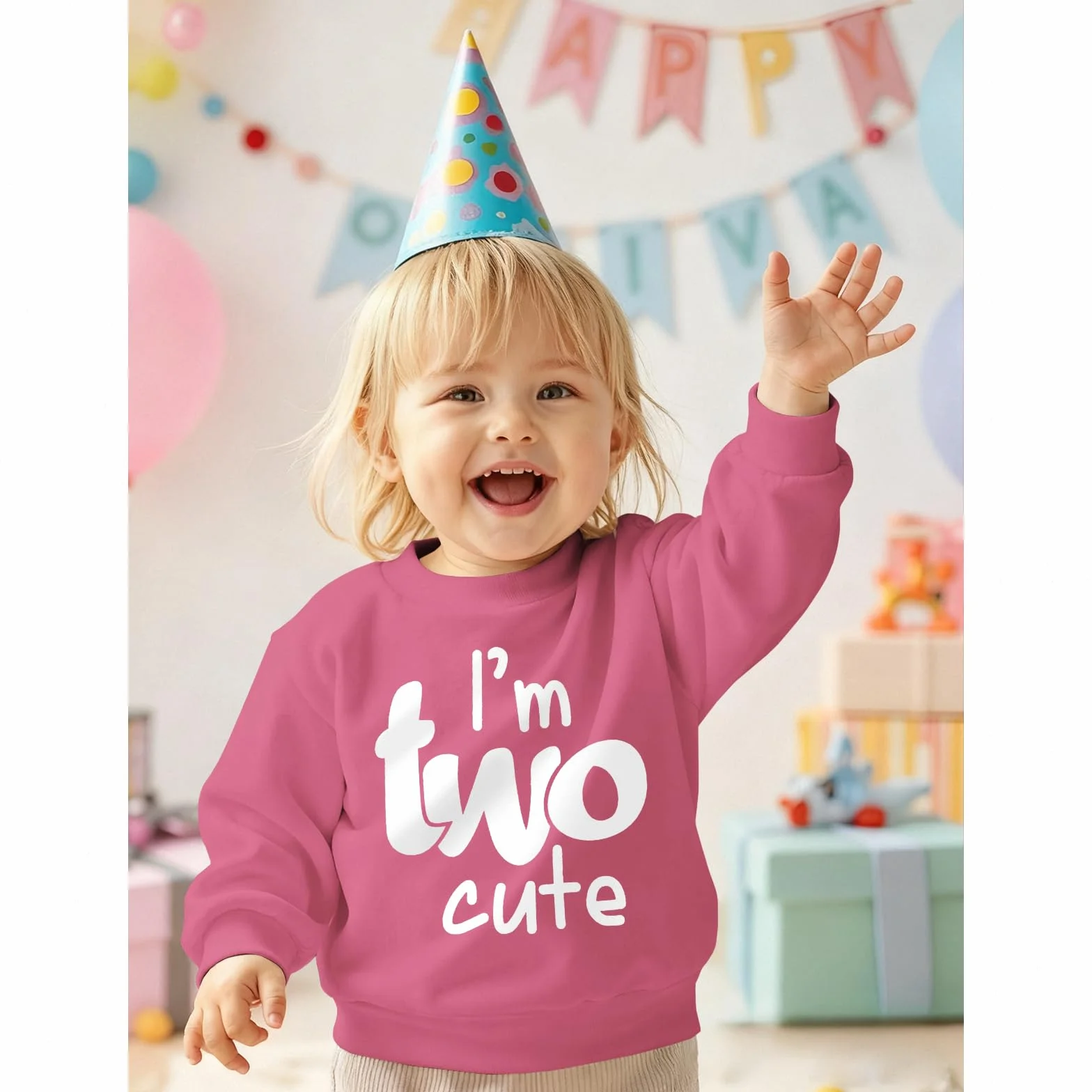 CM C&M WODRO 2. Urodzinowa bluza dla dziewczynek I'm Two Cute Drukarka Sweter Drugie urodziny Sweter Dziecięcy Urodziny Stroje Jesień Zima Odzież dziecięca Okrągły dekolt Koszulka z długim rękawem