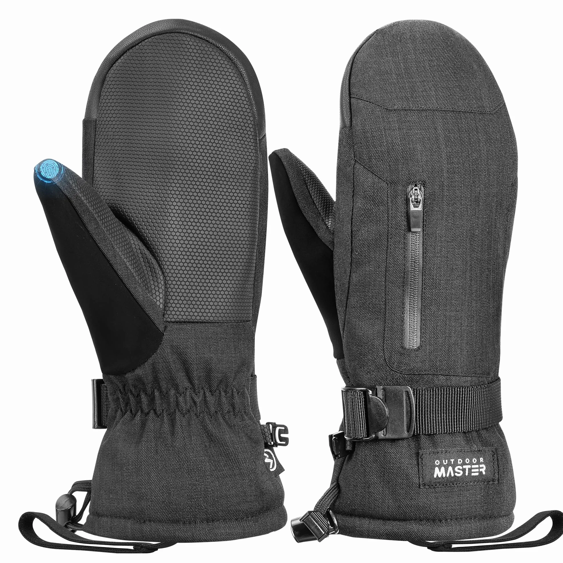 OutdoorMaster Rękawice narciarskie dla kobiet i mężczyzn, 3M Thinsulate, wodoszczelne, zimowe, ciepłe, wiatroszczelne, snowboardowe, rękawice narciarskie z podwójną kieszenią