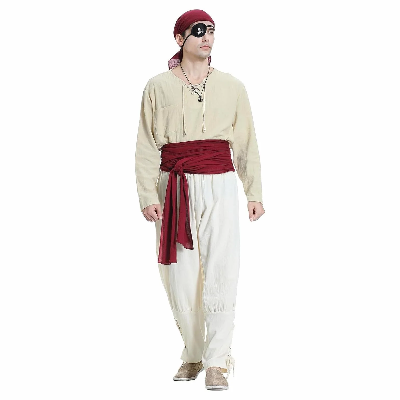 Zestaw 4 kostiumów średniowiecznych, renesansowych piratów, bandana, duża szarfa, pasek, opaska na oko, naszyjnik, akcesoria dla dorosłych, mężczyzn, na imprezę