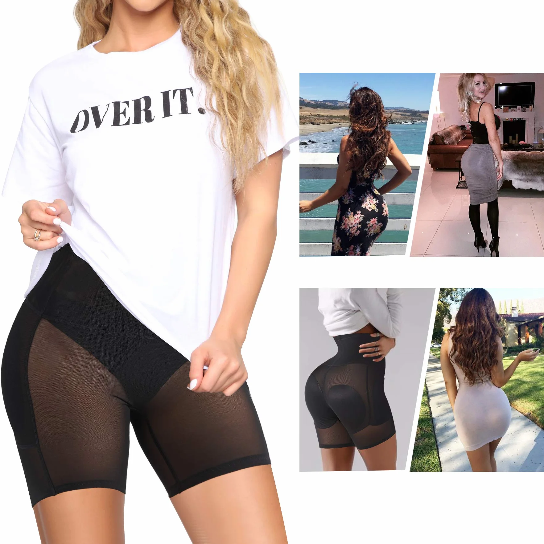 Damskie majtki push-up, wyszczuplające brzuch, z nogawkami, modelujące pośladki, wysoka talia, oddychające majtki modelujące figurę