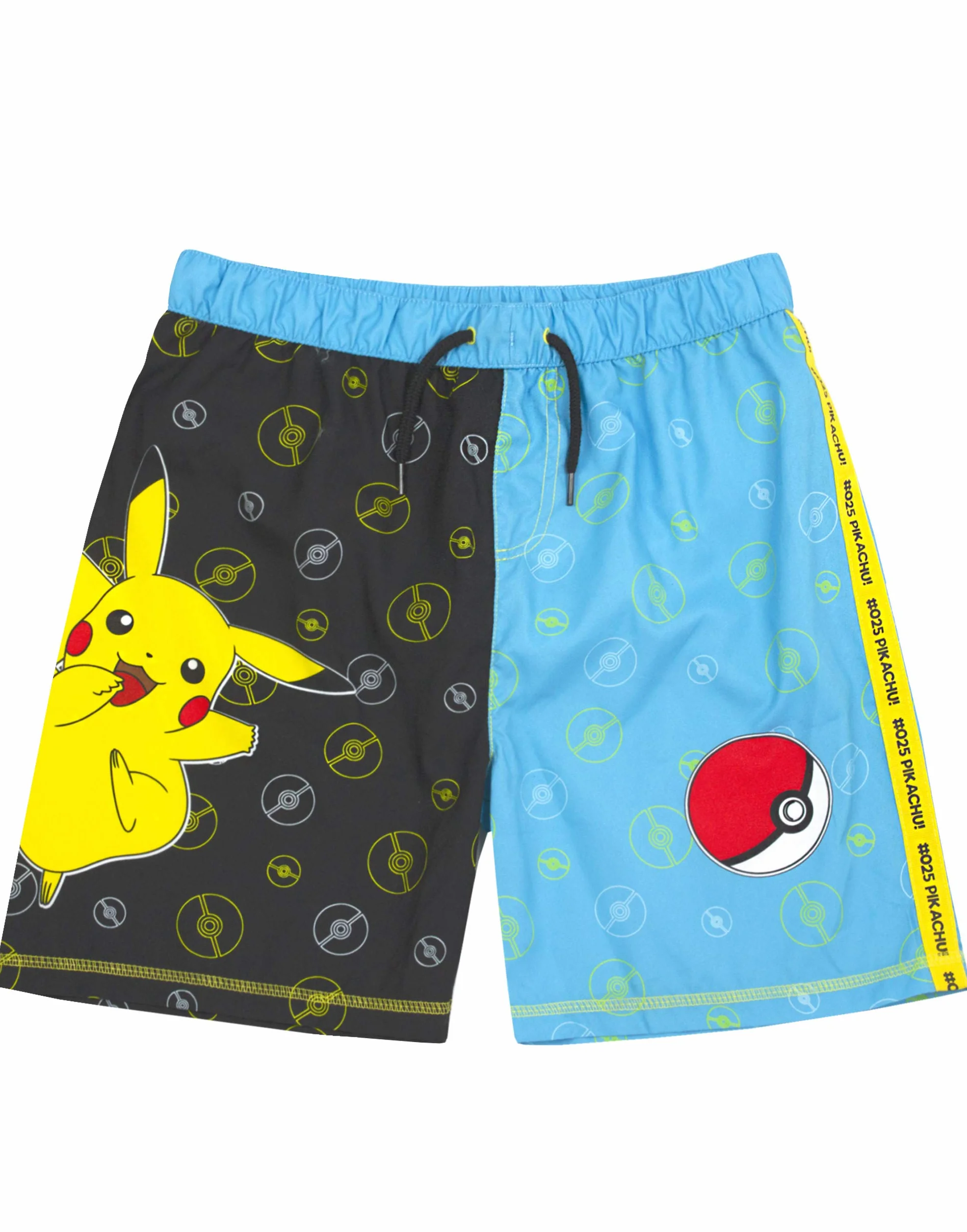 Pokemon Szorty kąpielowe dla chłopców | Czarno-niebieskie stroje kąpielowe Pikachu dla dzieci i nastolatków | Spodnie kąpielowe dla graczy ze sznurkiem w pasie