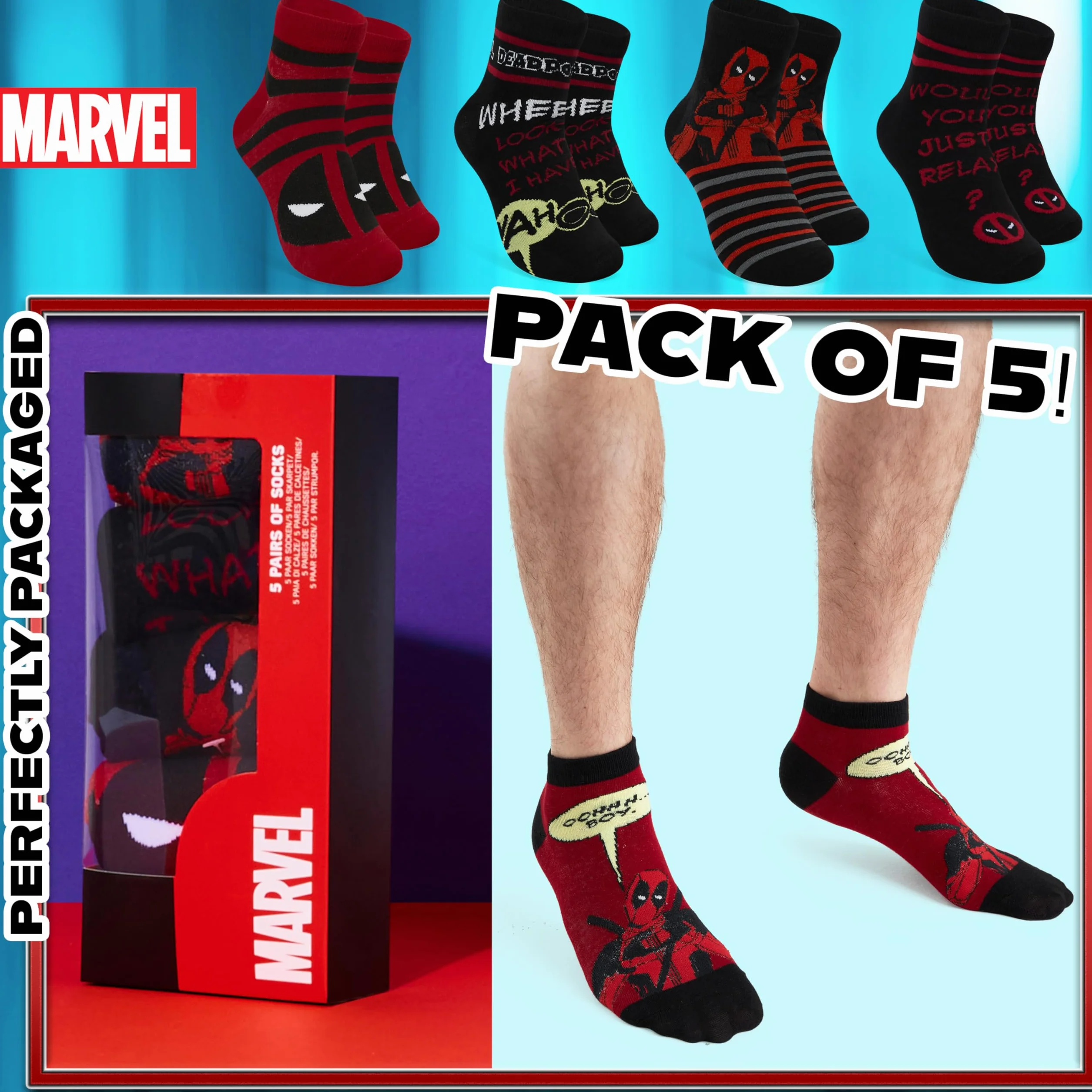 Marvel Skarpety męskie Marvel, miękkie i oddychające, zestaw 5 sztuk - prezenty dla niego